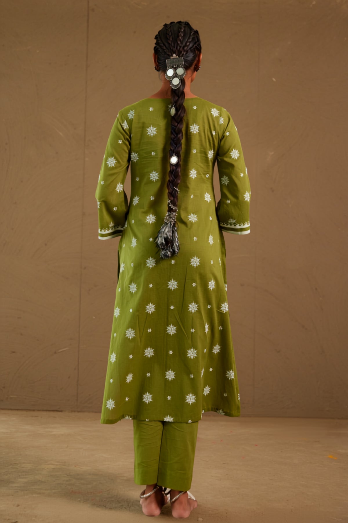 Bhakti Green Mul Cotton Pin Tucks Kurta Only