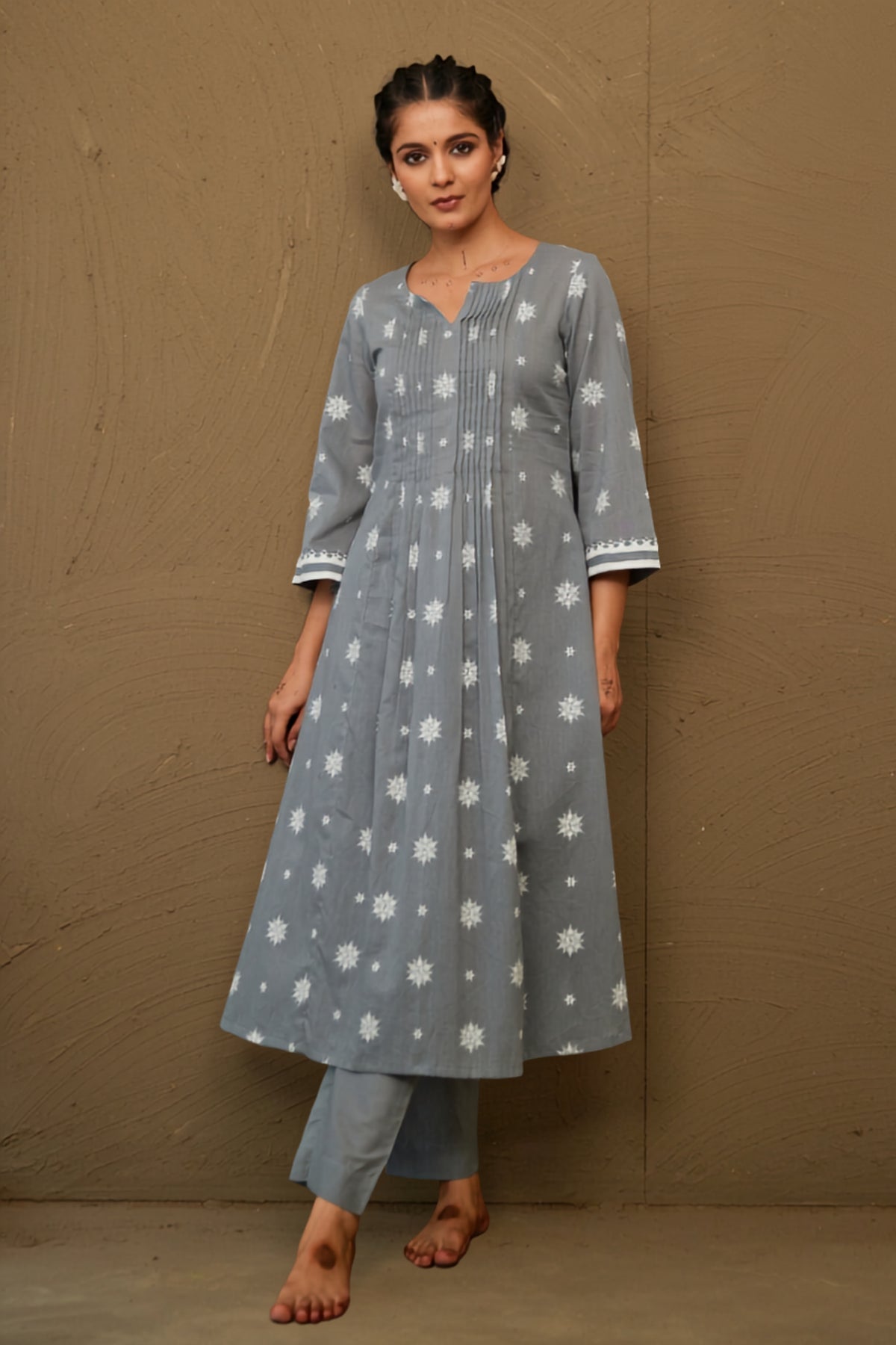 Moli Grey Mul Cotton Pin Tucks Kurta Set