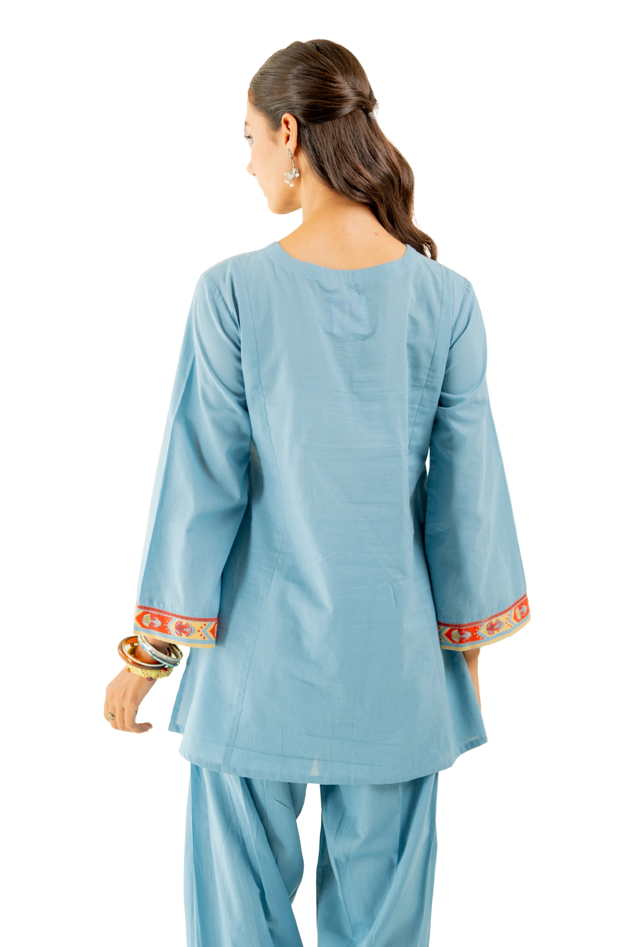 HERITAGE BLUE MAYARA KURTA AND FARSI SALWAR SET OF 3
