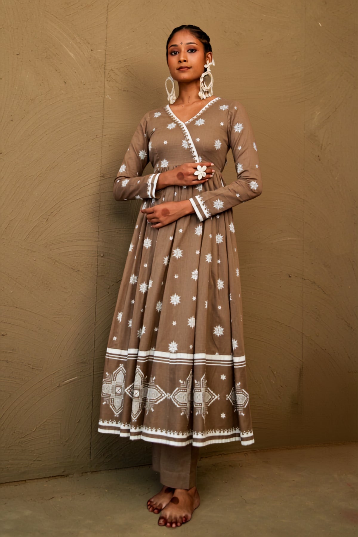Janki Brown Mul Cotton V Neck Anarkali Set
