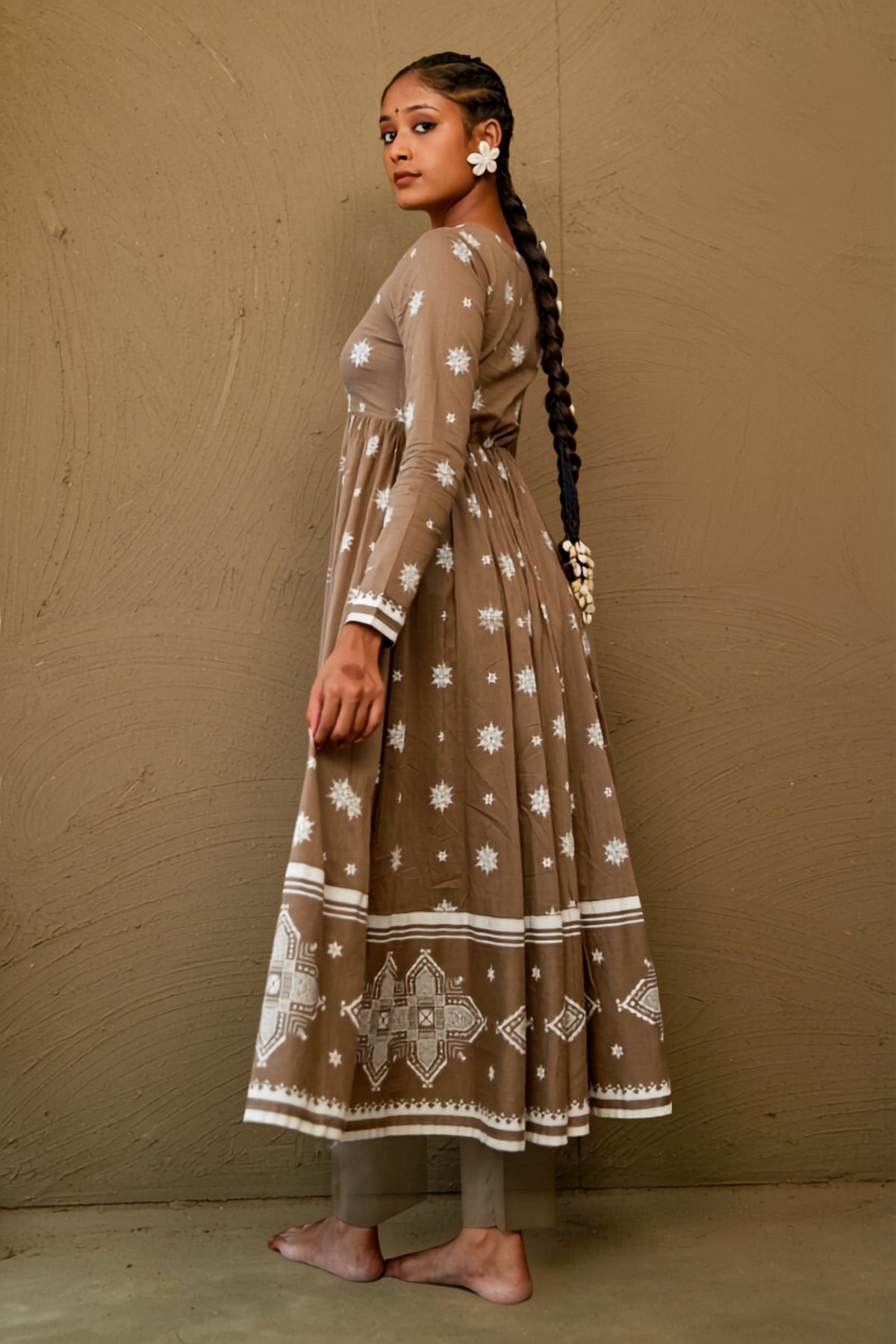 Janki Brown Mul Cotton V Neck Anarkali Set