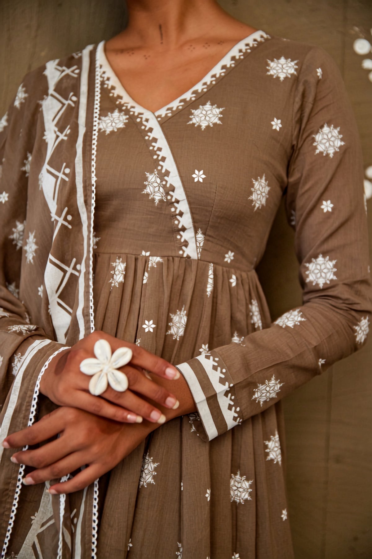 Janki Brown Mul Cotton V Neck Anarkali Set