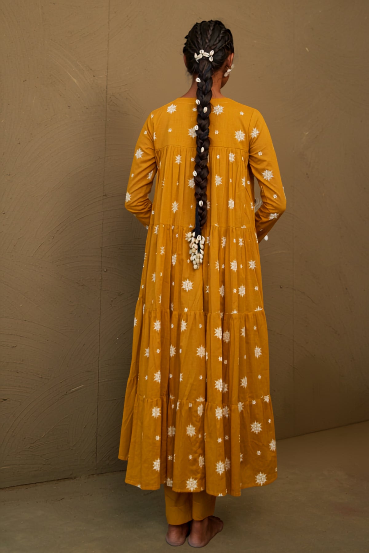 Chandan Ochre Mul Cotton Teired Anarkali Set