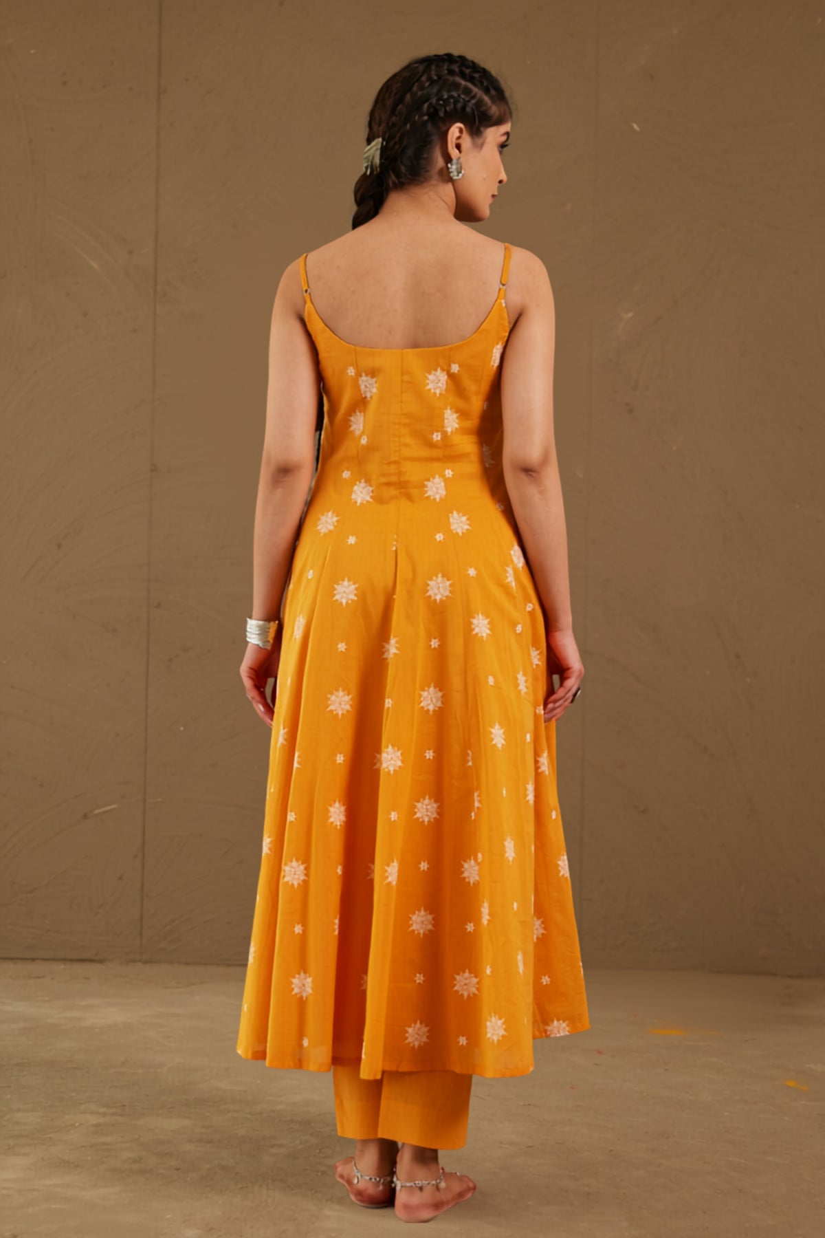 Kesar Orange Mul Cotton Adjustable Strap Anarkali Set