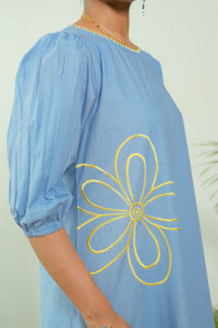 POWDER BLUE EMBROIDERED TIERED DRESS