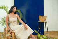 BEIGE SLEEVELESS FITTED DRESS