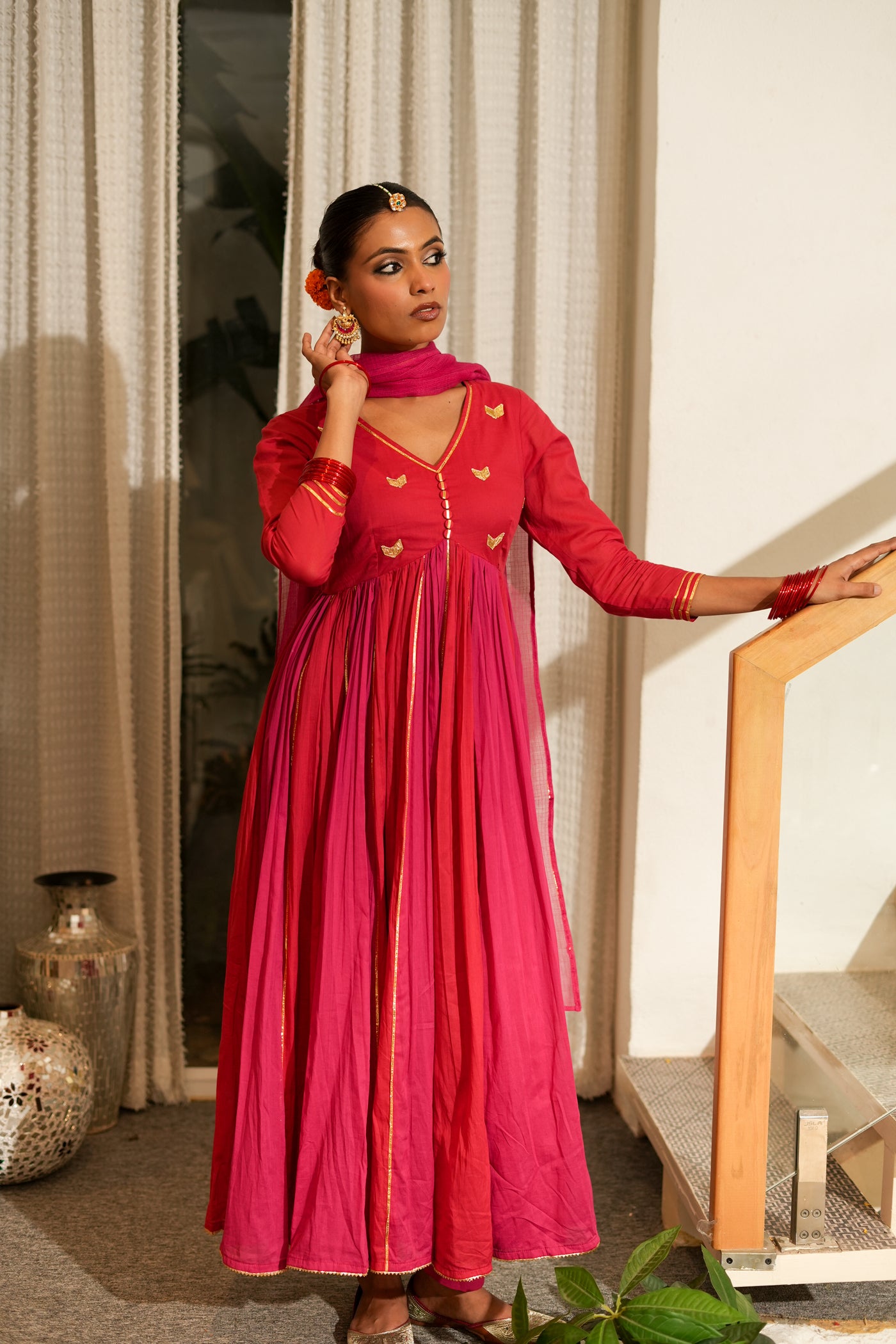 RED & PINK RANGDHARA ANARKALI SET OF 3