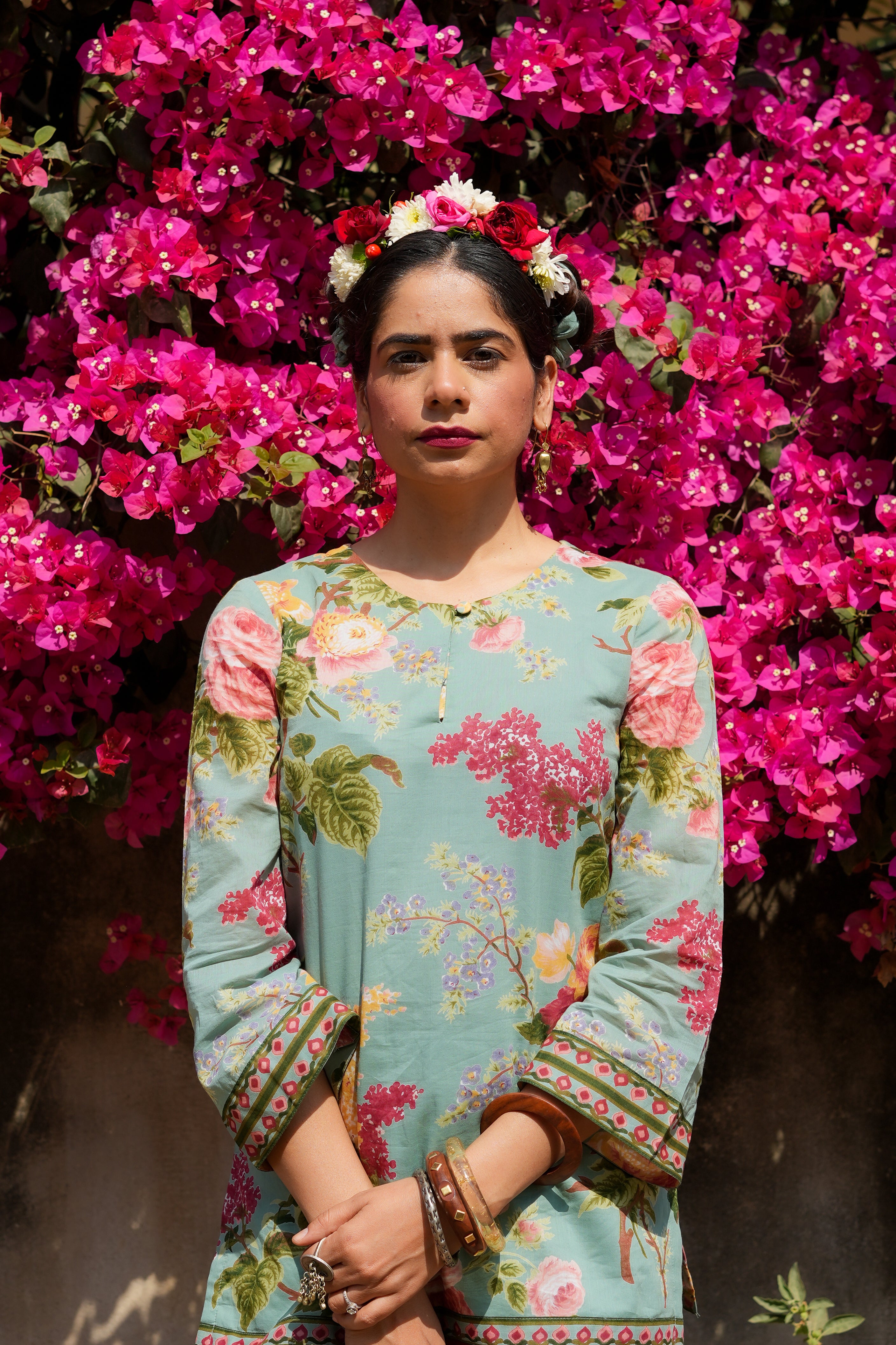 SAGE GREEN NEHER KURTA WITH FARSI SALWAR SET OF 2