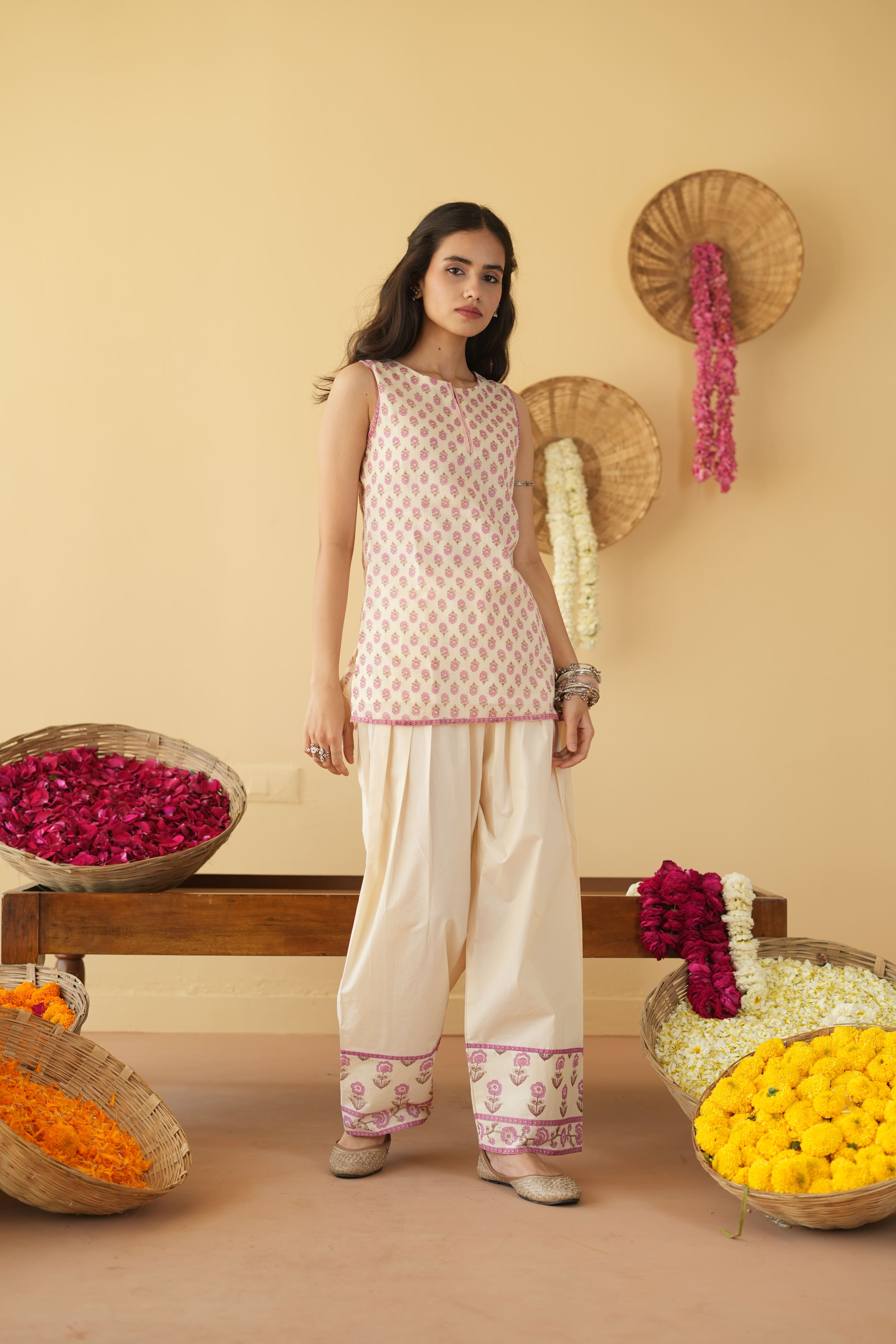 PINK ALINA KURTA WITH FARSI SALWAR SET OF 3