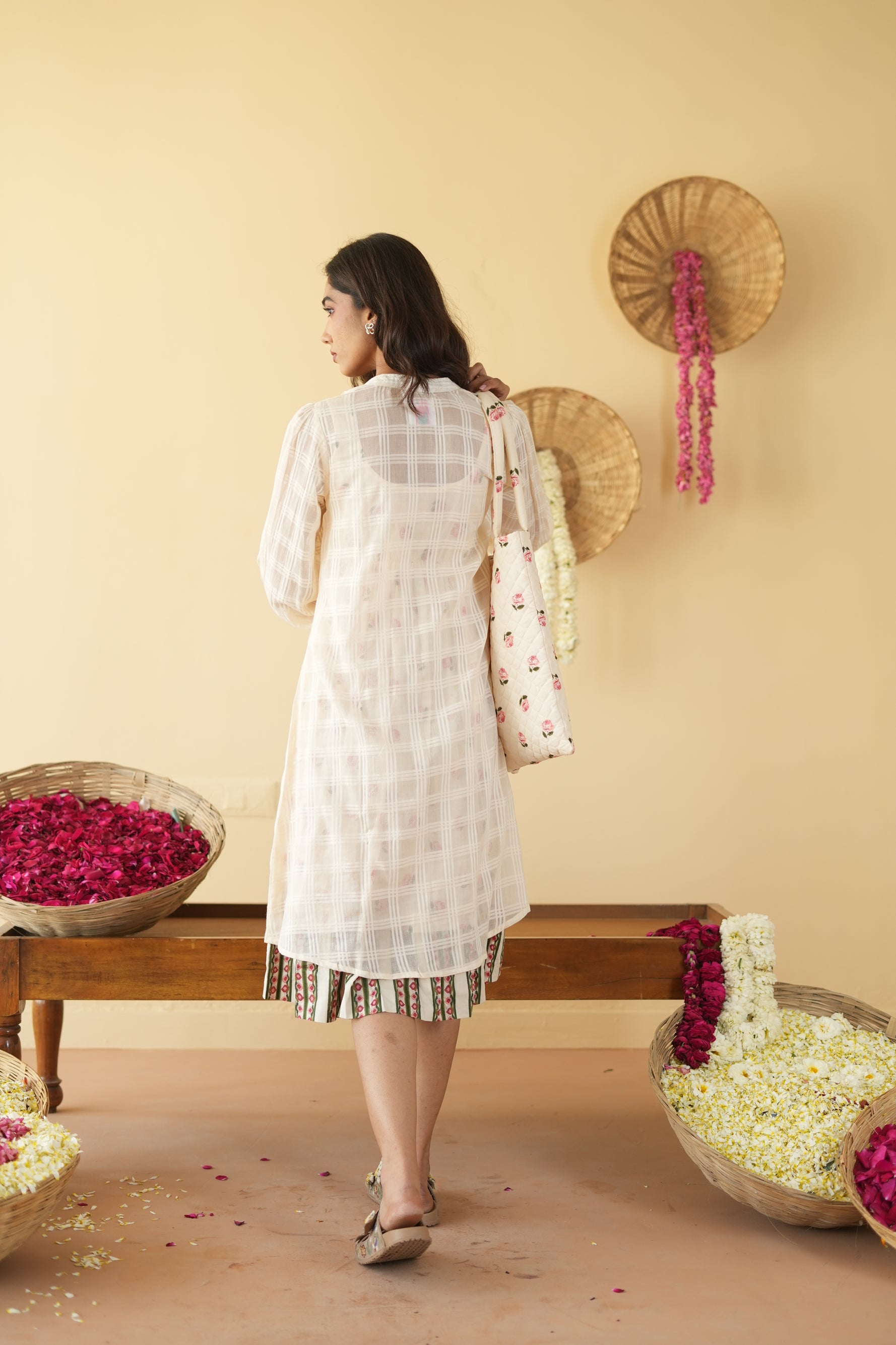 OFF WHITE PANKHUDI DRESS WITH JACKET SET OF 2