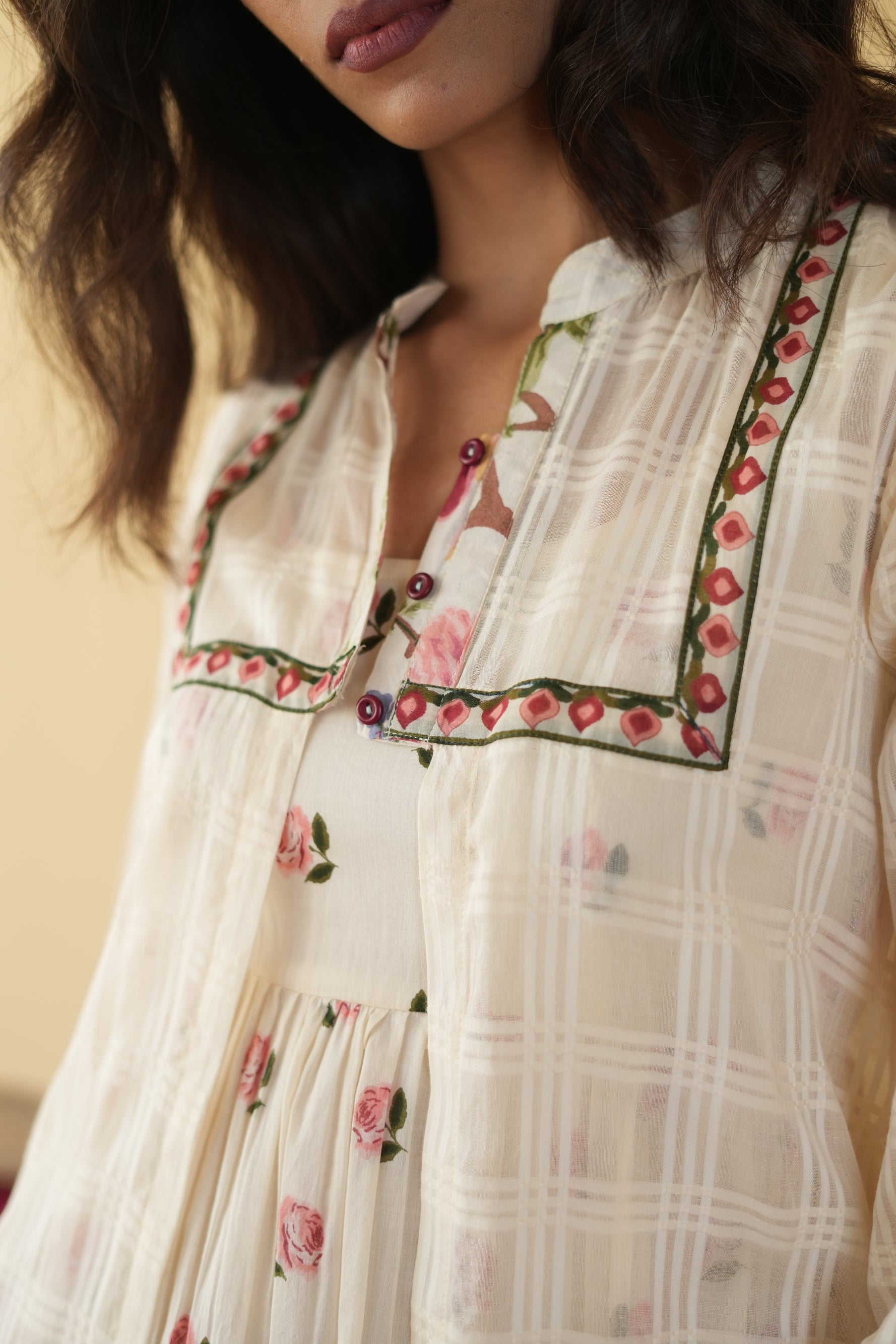 OFF WHITE PANKHUDI DRESS WITH JACKET SET OF 2