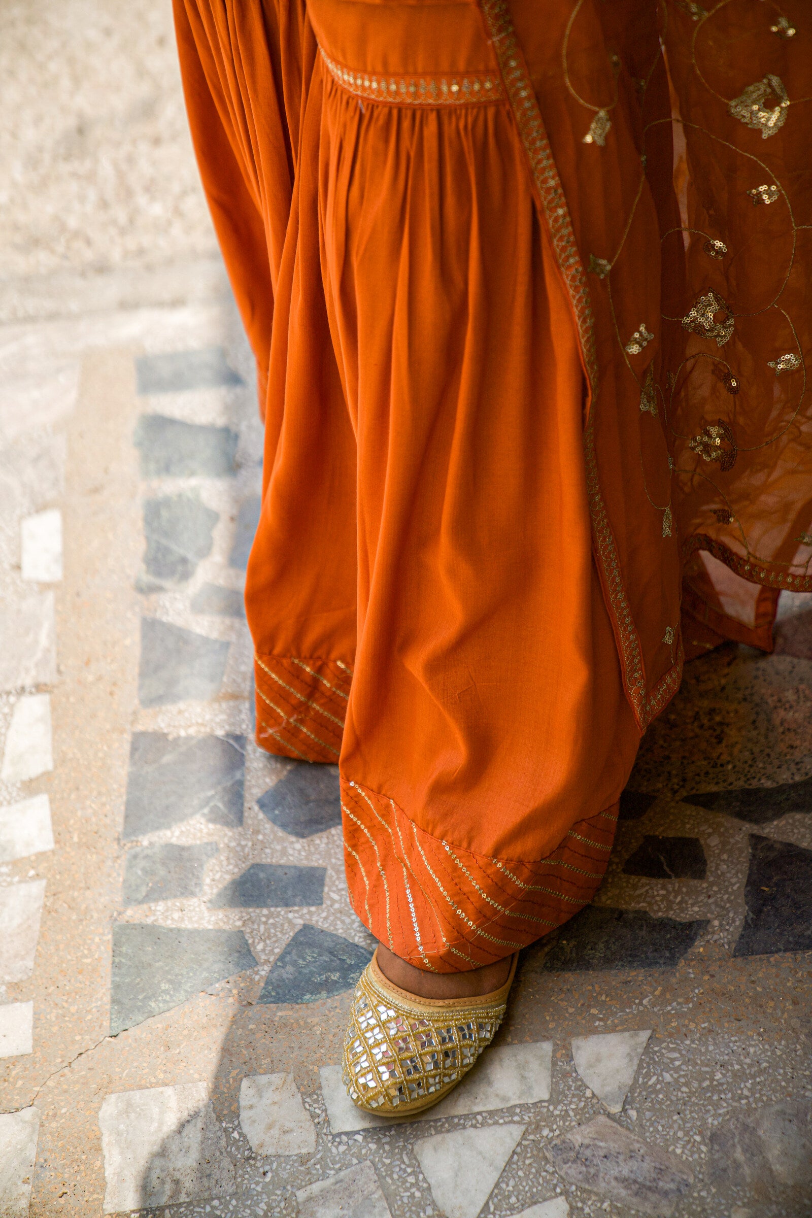 Ajab Orange Festive Embroidered Gharara Set