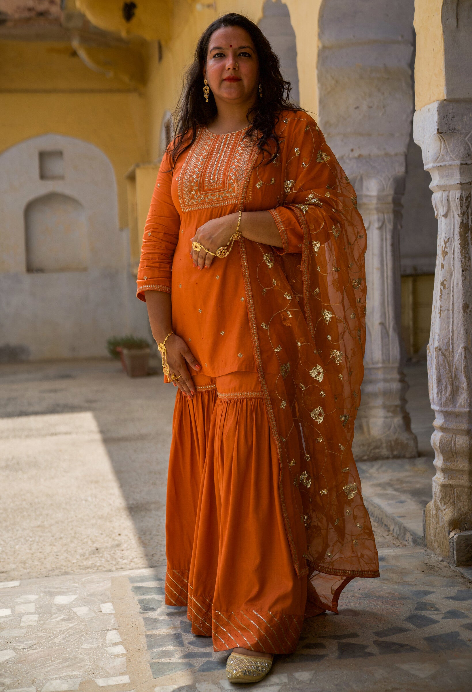 Ajab Orange Festive Embroidered Gharara Set