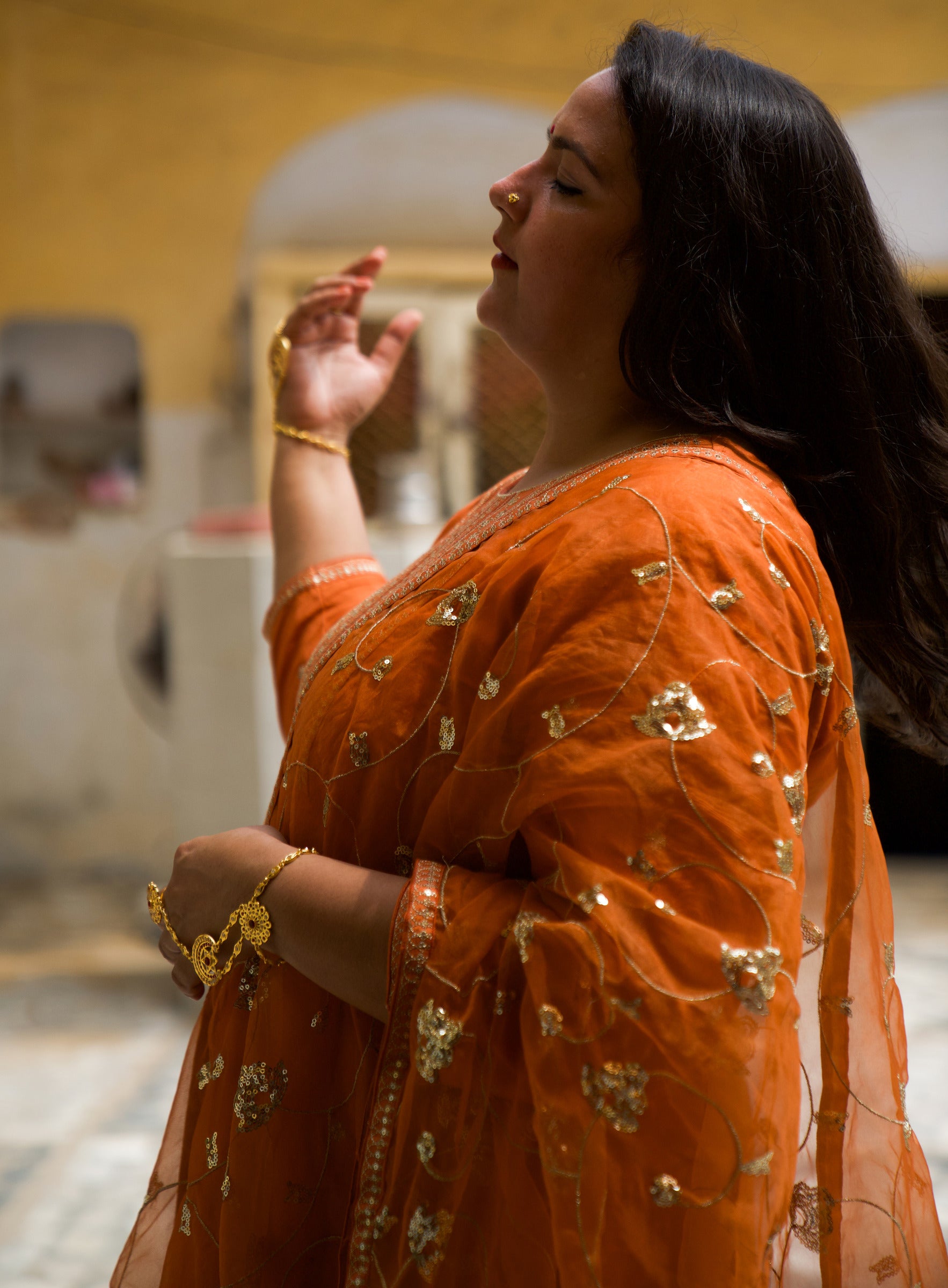 Ajab Orange Festive Embroidered Gharara Set
