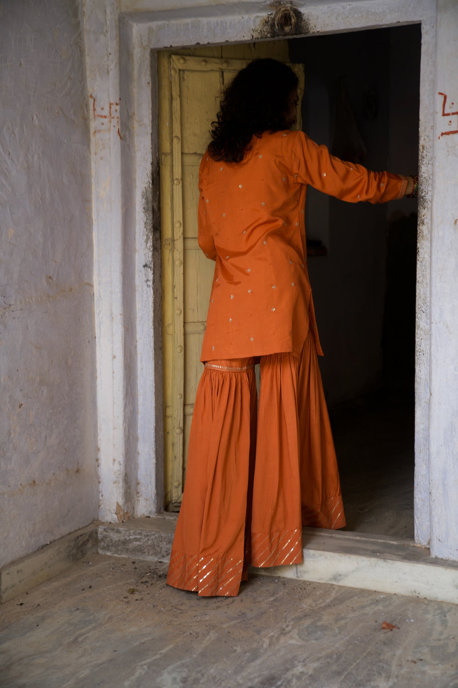 Ajab Orange Festive Embroidered Gharara Set