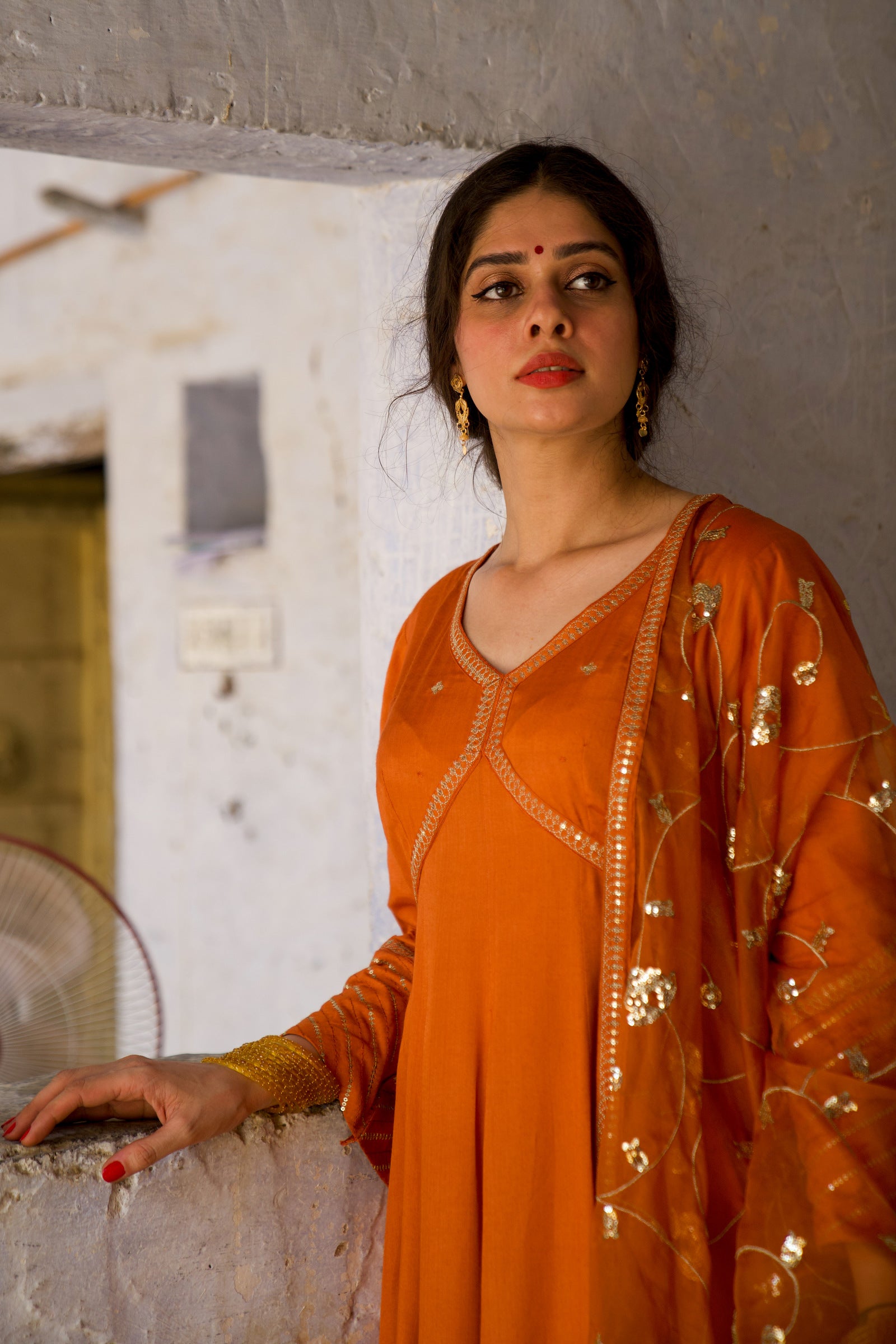Ankahee Orange Festive Embroidered Anarkali Set