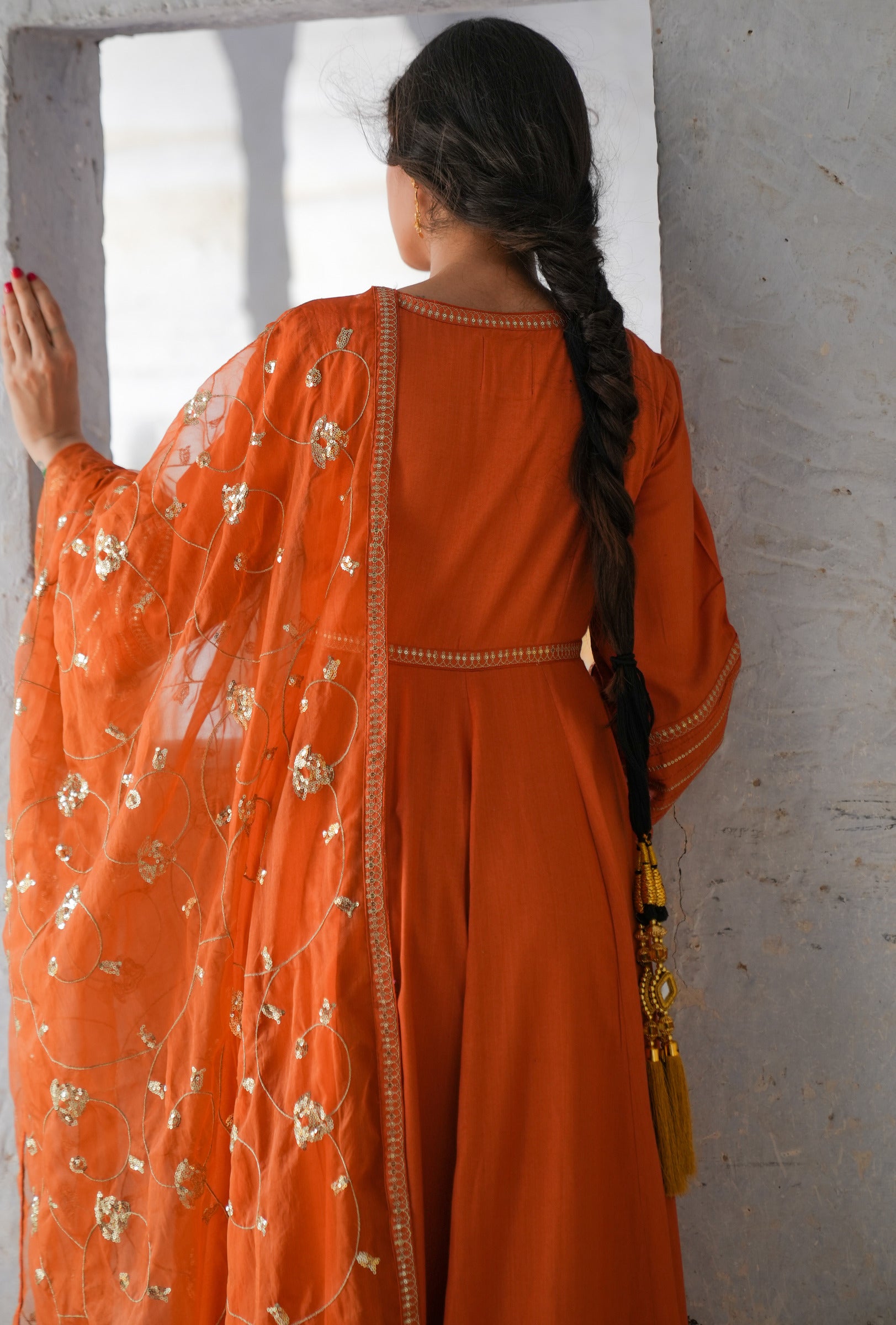 Ankahee Orange Festive Embroidered Anarkali Set