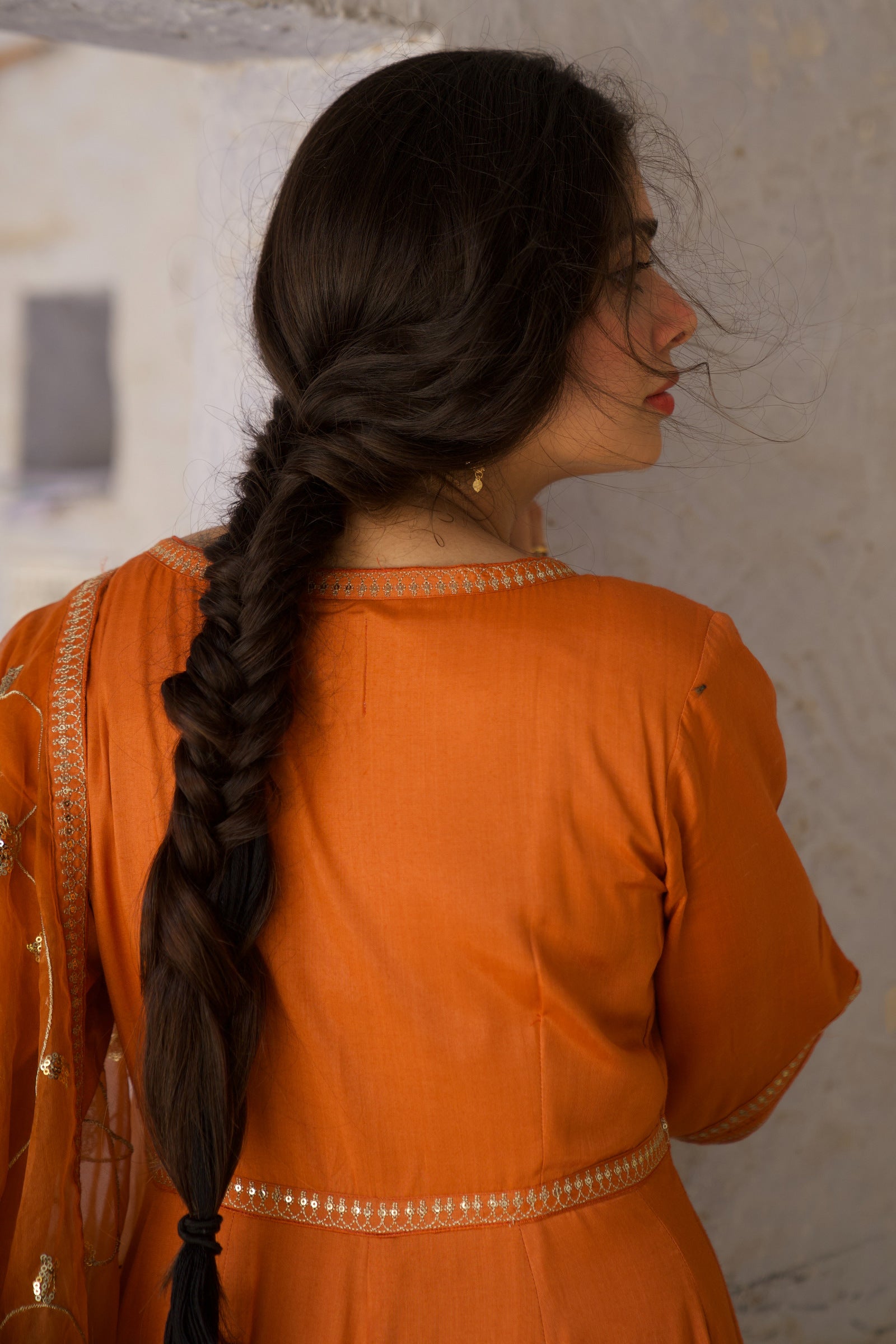 Ankahee Orange Festive Embroidered Anarkali Set