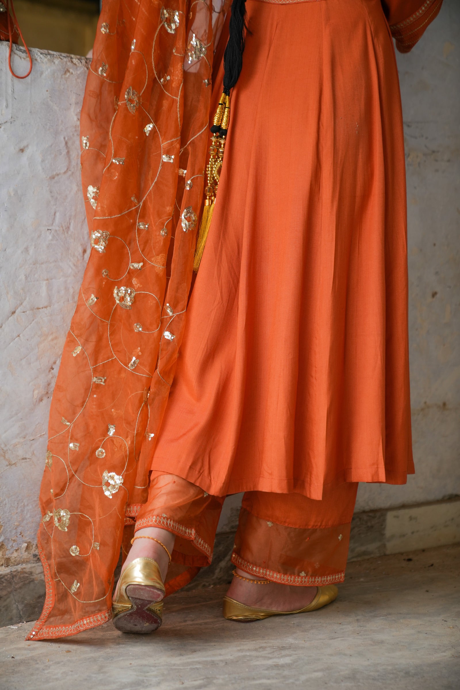 Ankahee Orange Festive Embroidered Anarkali Set