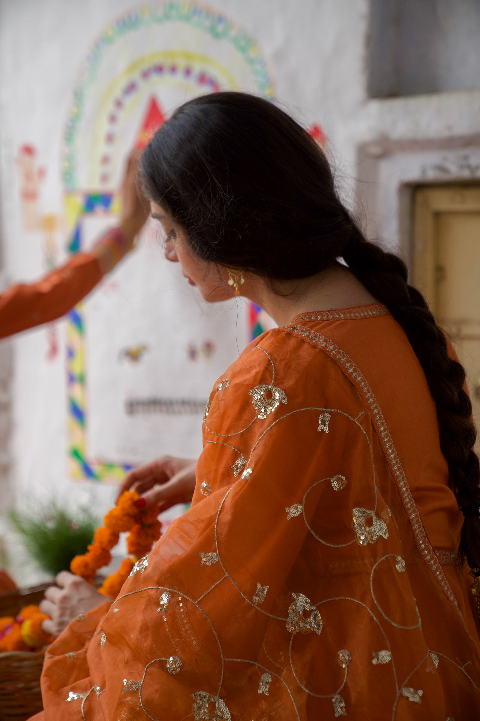 Ankahee Orange Festive Embroidered Anarkali Set