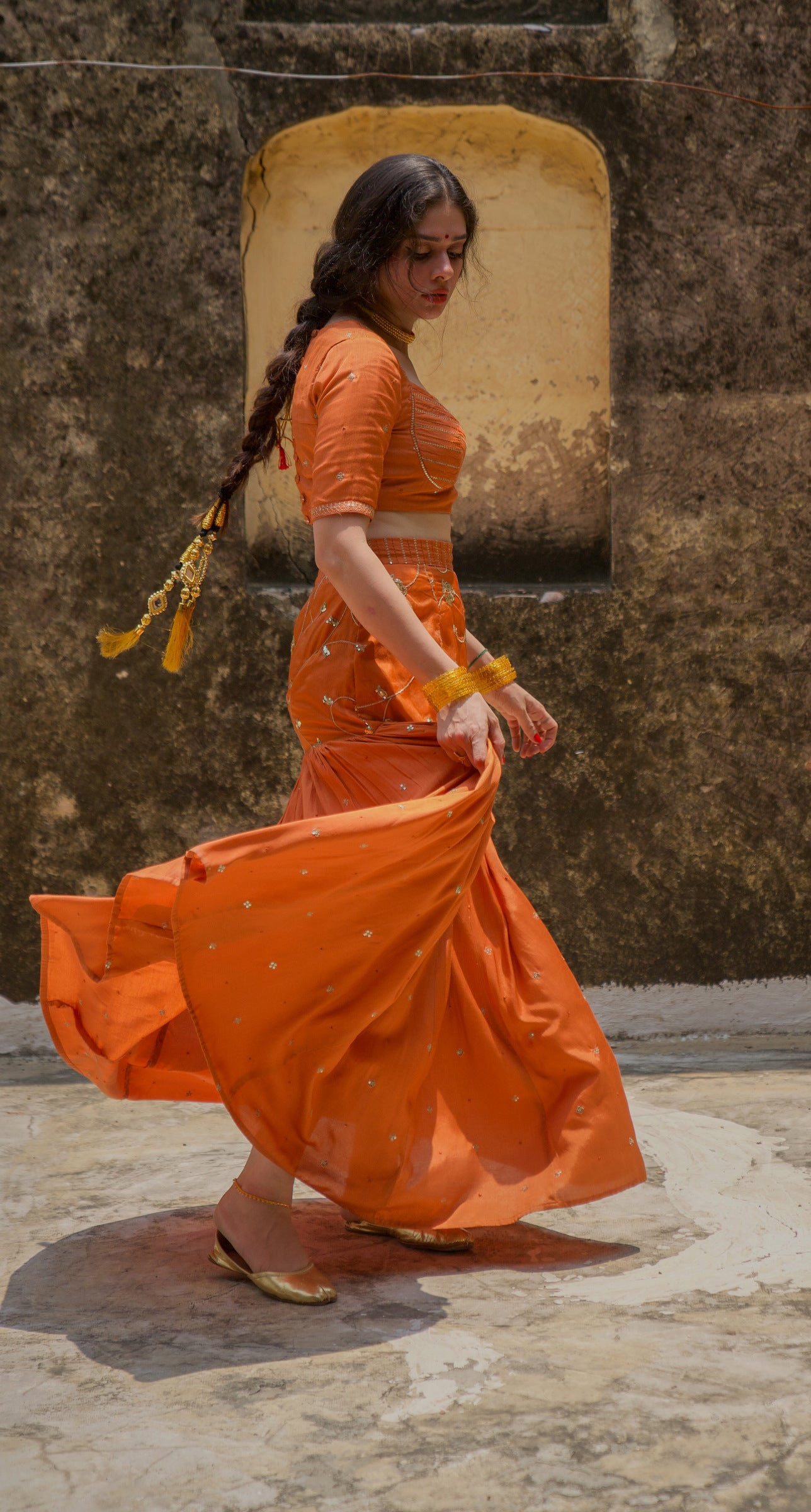 Bhramit Orange Festive Embroidered Lehenga Set