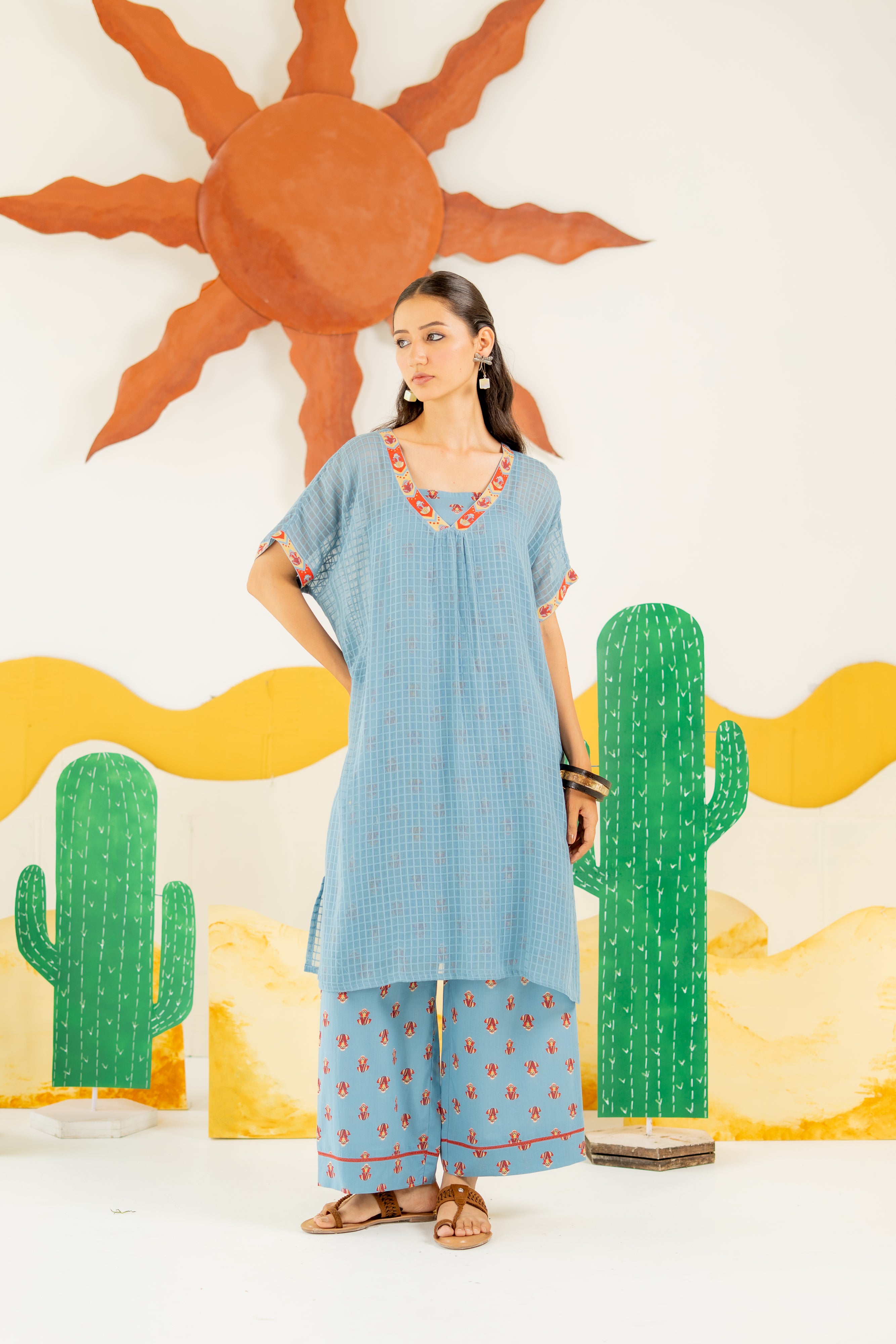 HERITAGE BLUE AFREEN KAFTAN CO-ORD SET OF 3