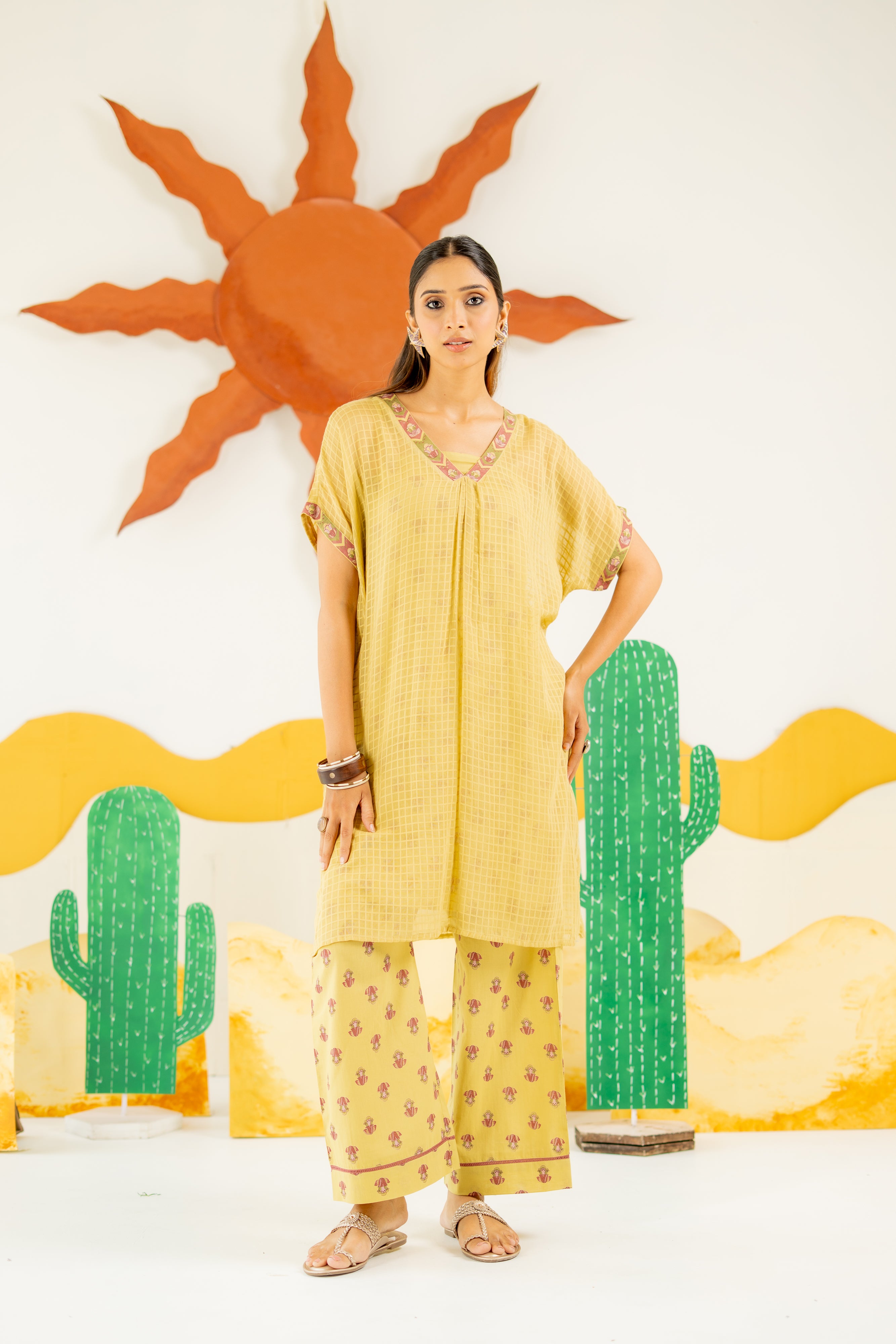 WARM OLIVE AFREEN KAFTAN CO-ORD SET OF 3