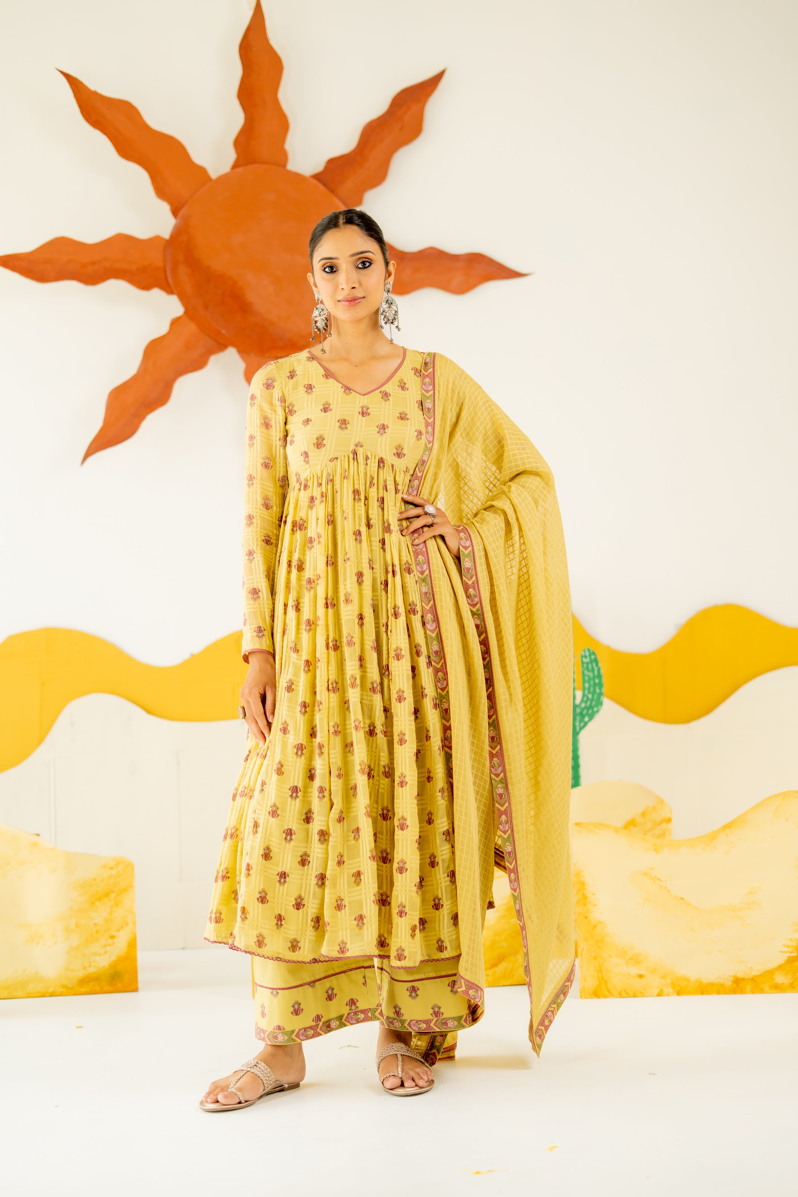 WARM OLIVE BOOND ANARKALI SET OF 3