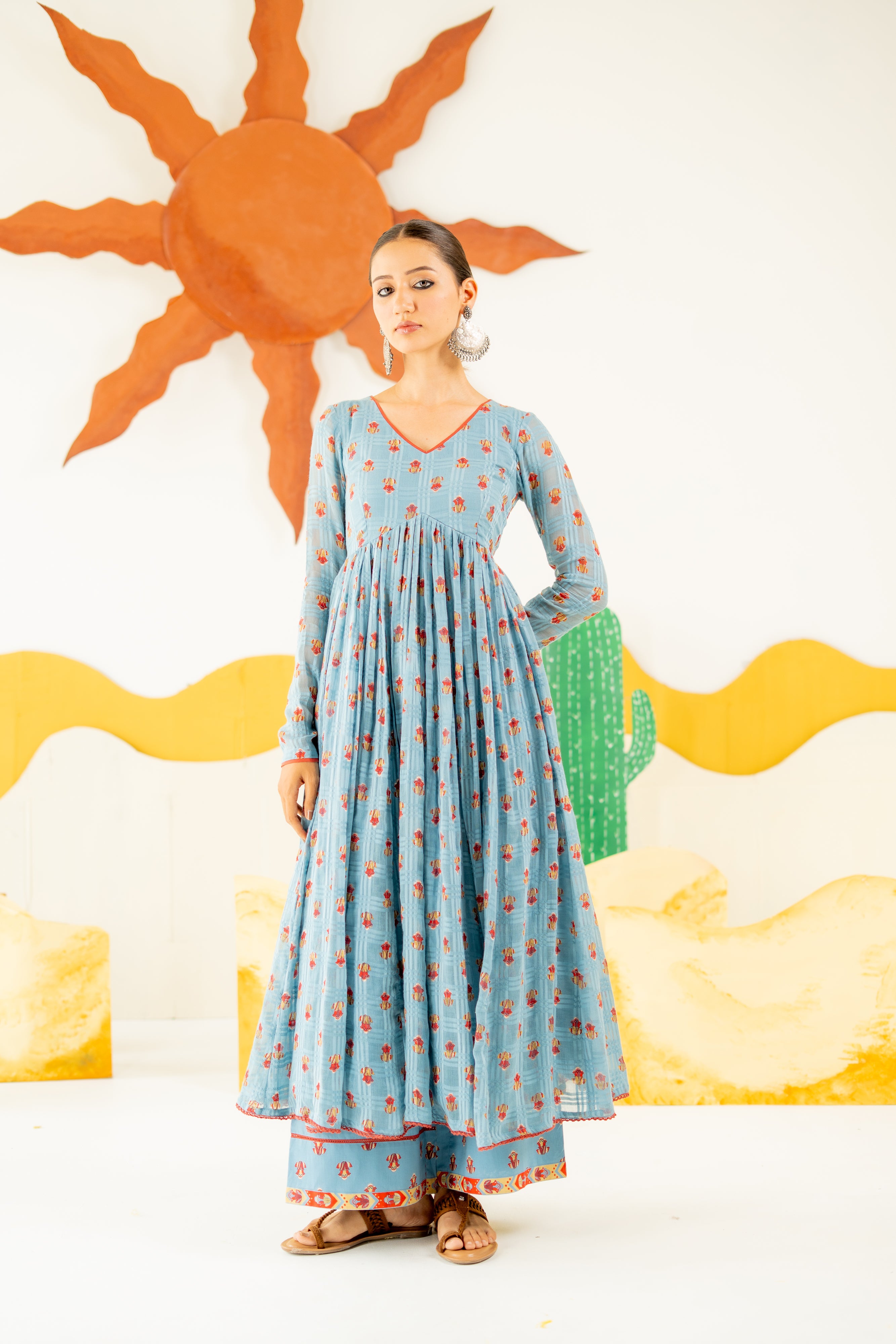 HERITAGE BLUE BOOND ANARKALI SET OF 3