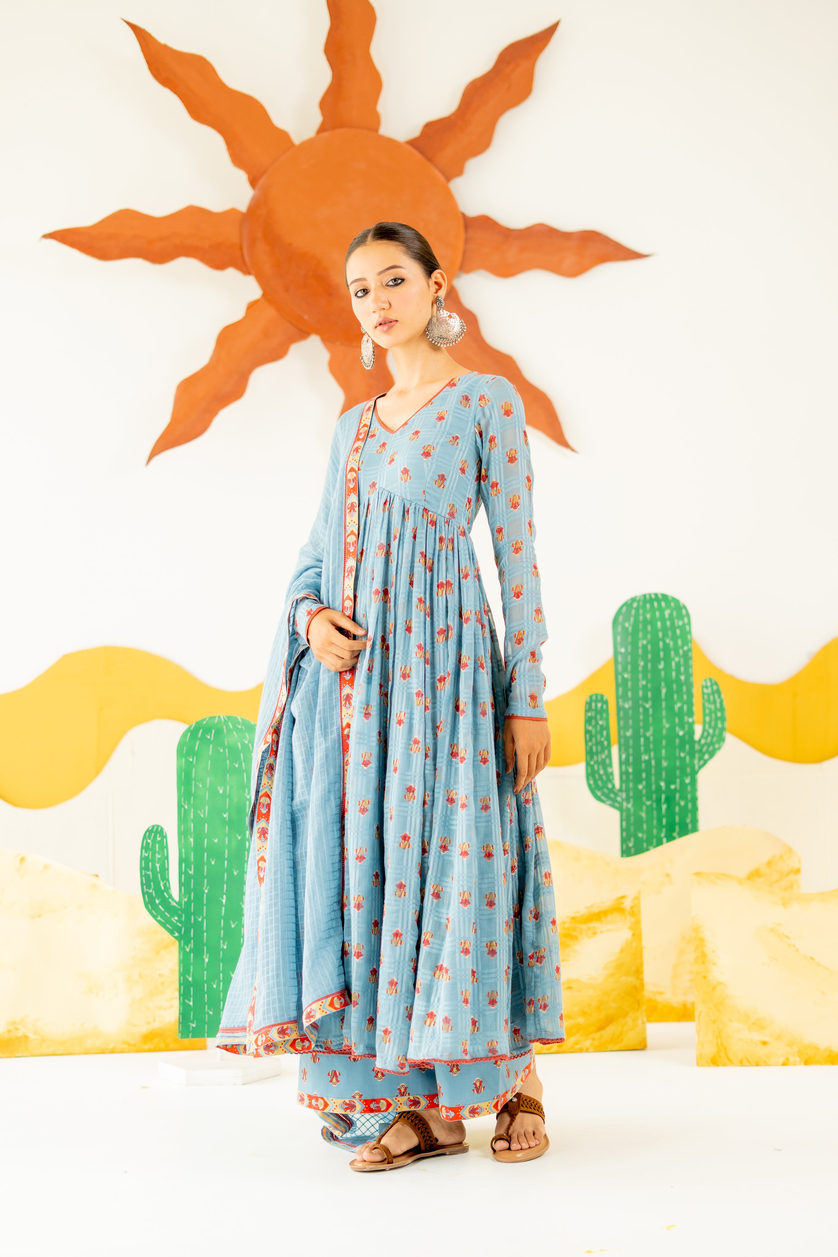 HERITAGE BLUE BOOND ANARKALI SET OF 3