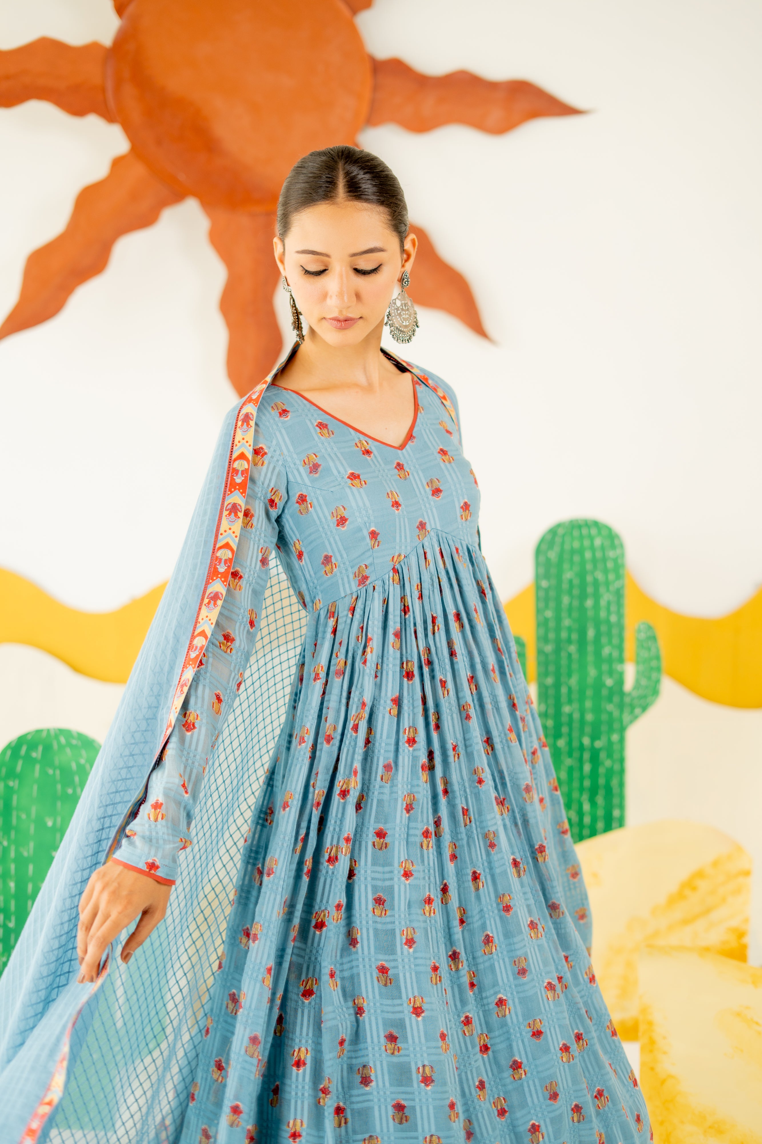 HERITAGE BLUE BOOND ANARKALI SET OF 3