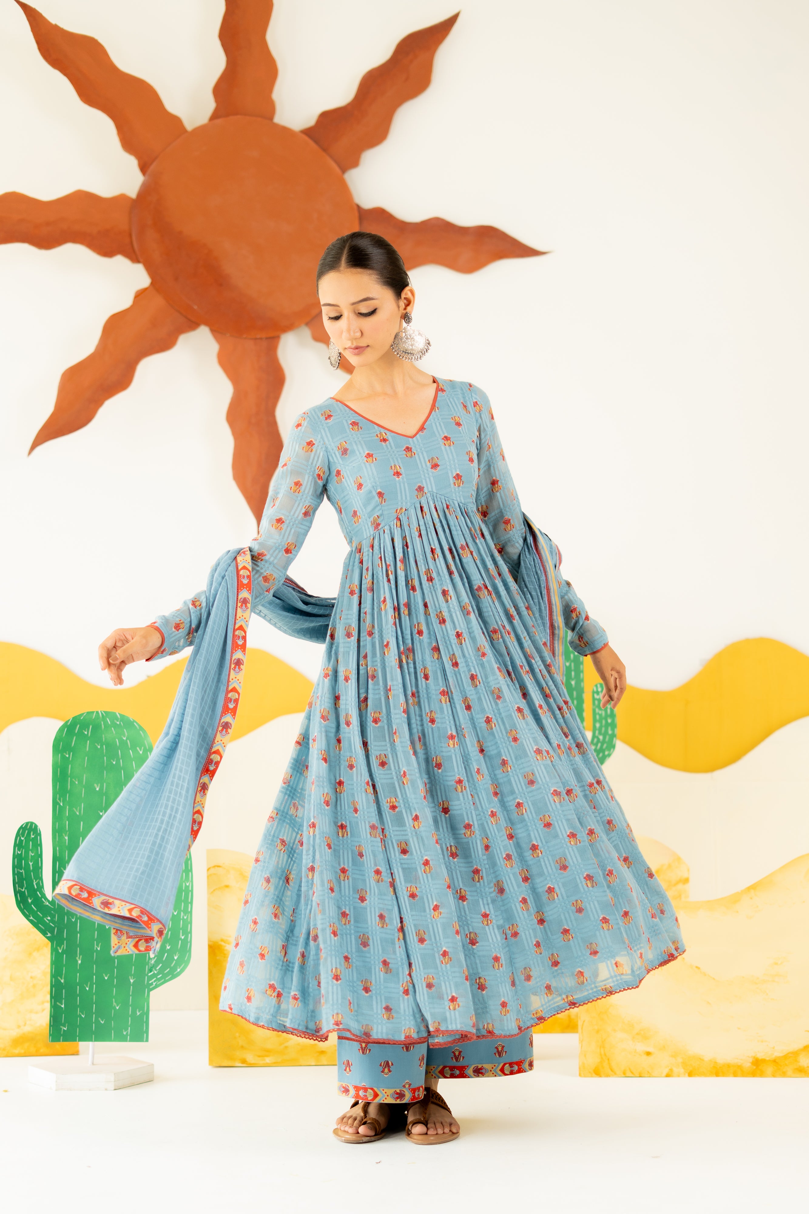 HERITAGE BLUE BOOND ANARKALI SET OF 3