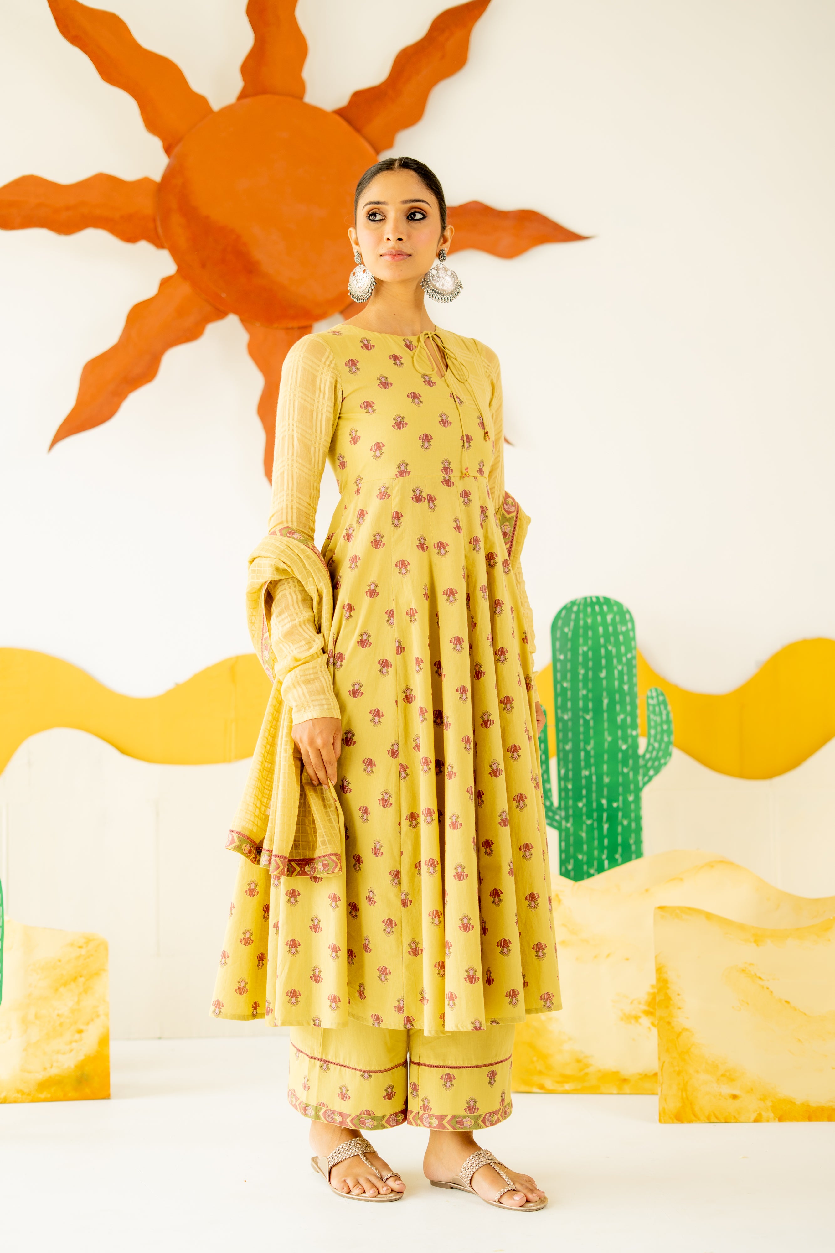 WARM OLIVE MRIDUL ANARKALI SET OF 3