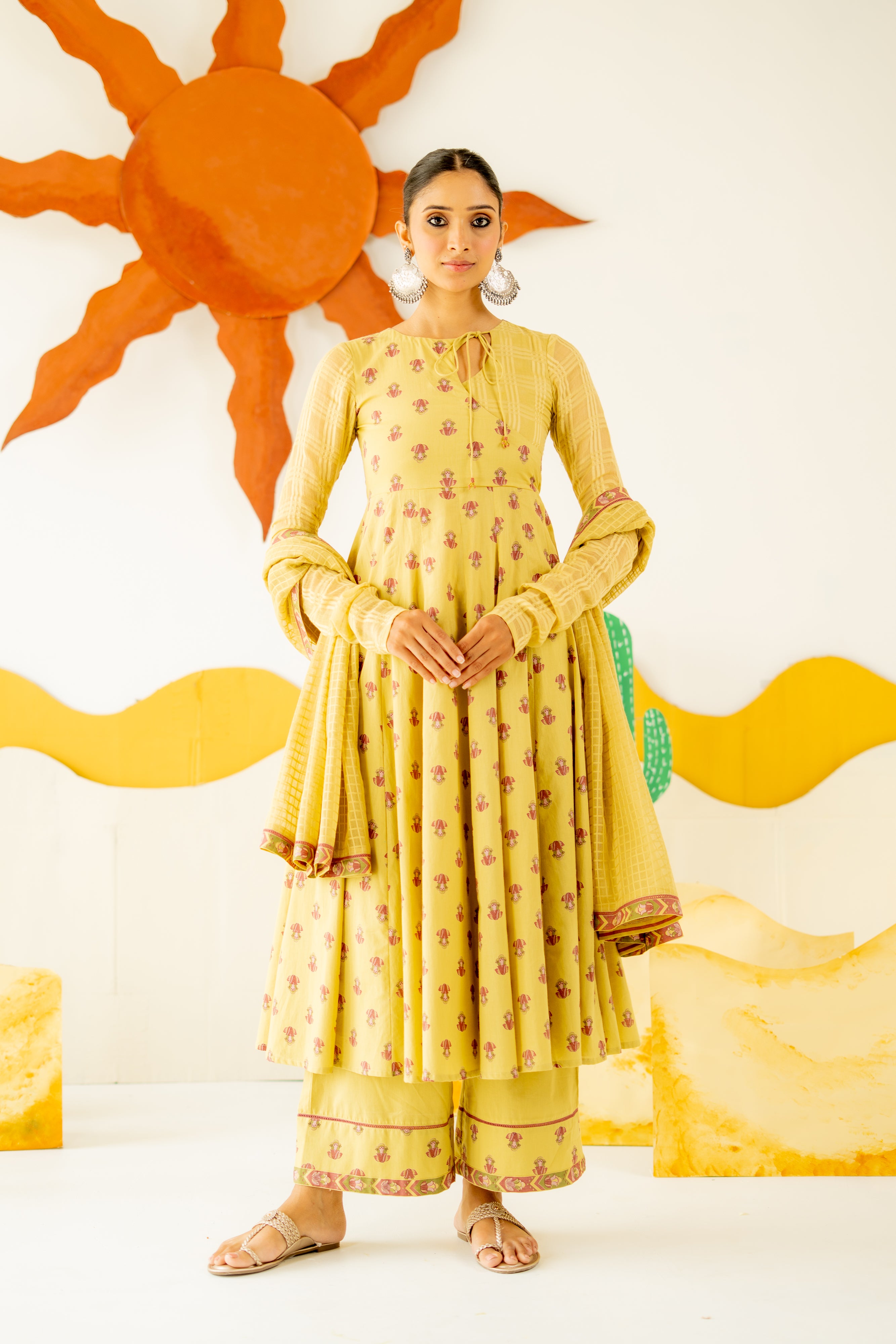 WARM OLIVE MRIDUL ANARKALI SET OF 3