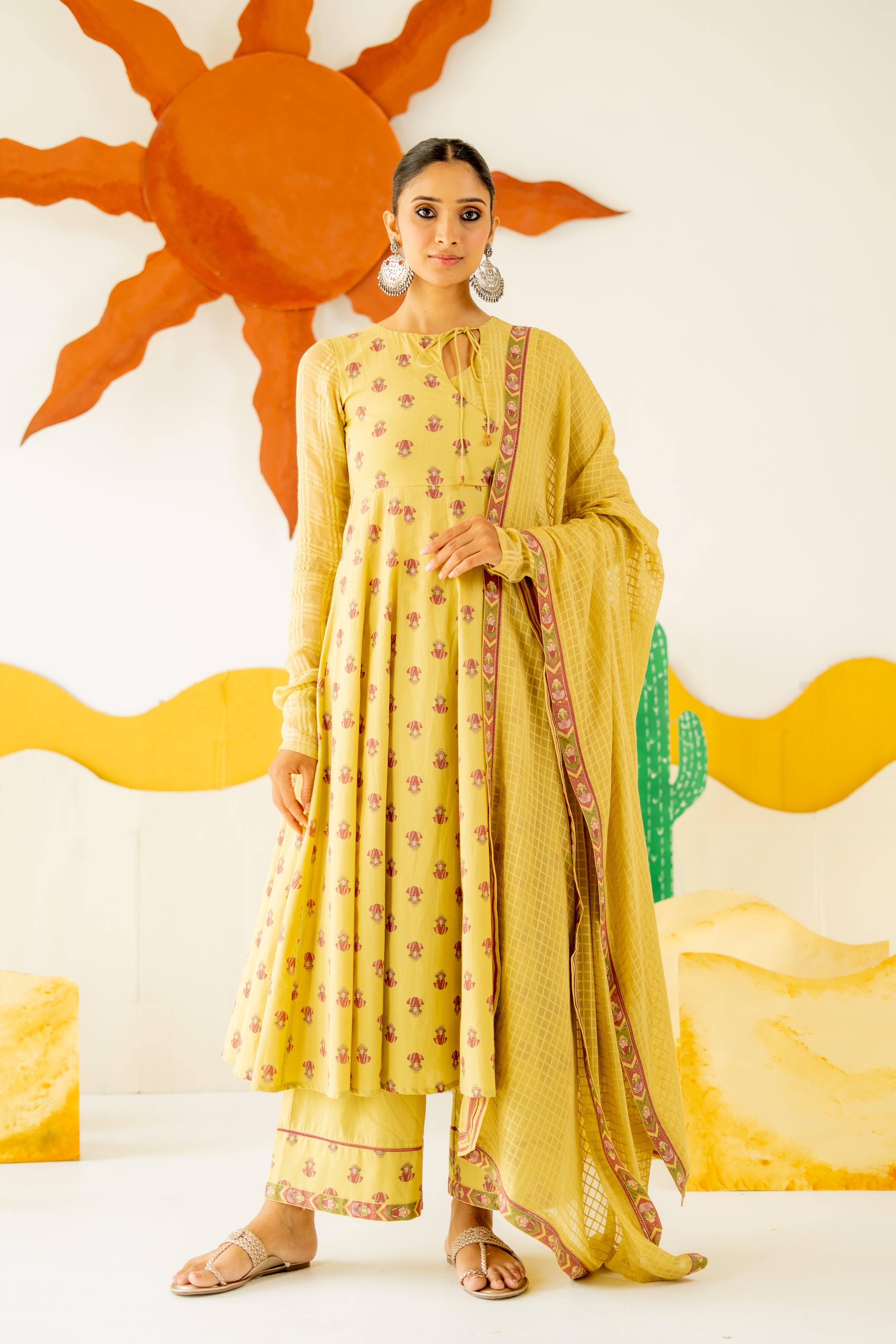 WARM OLIVE MRIDUL ANARKALI SET OF 3