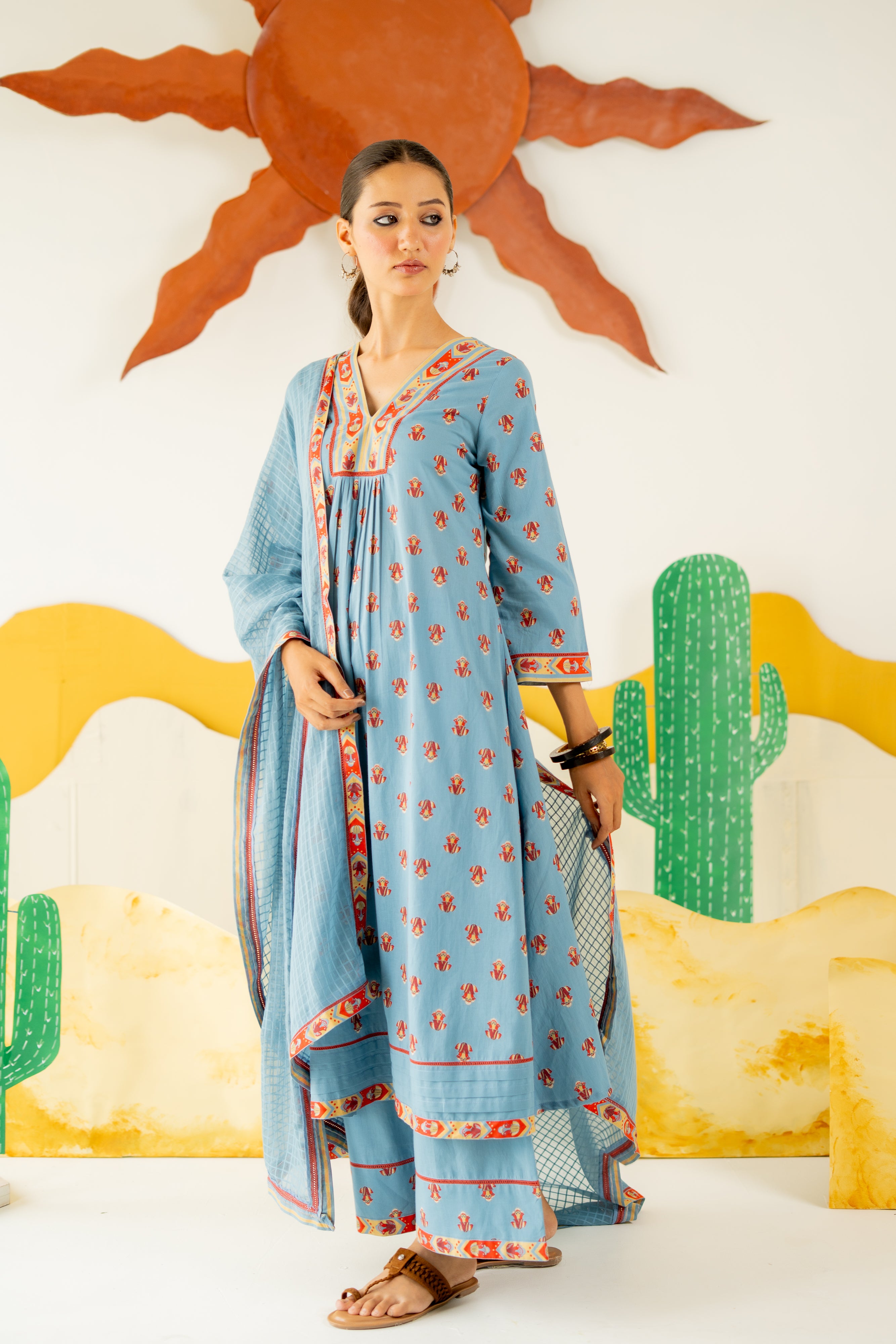 HERITAGE BLUE RAUNAQ KURTA SET OF 3