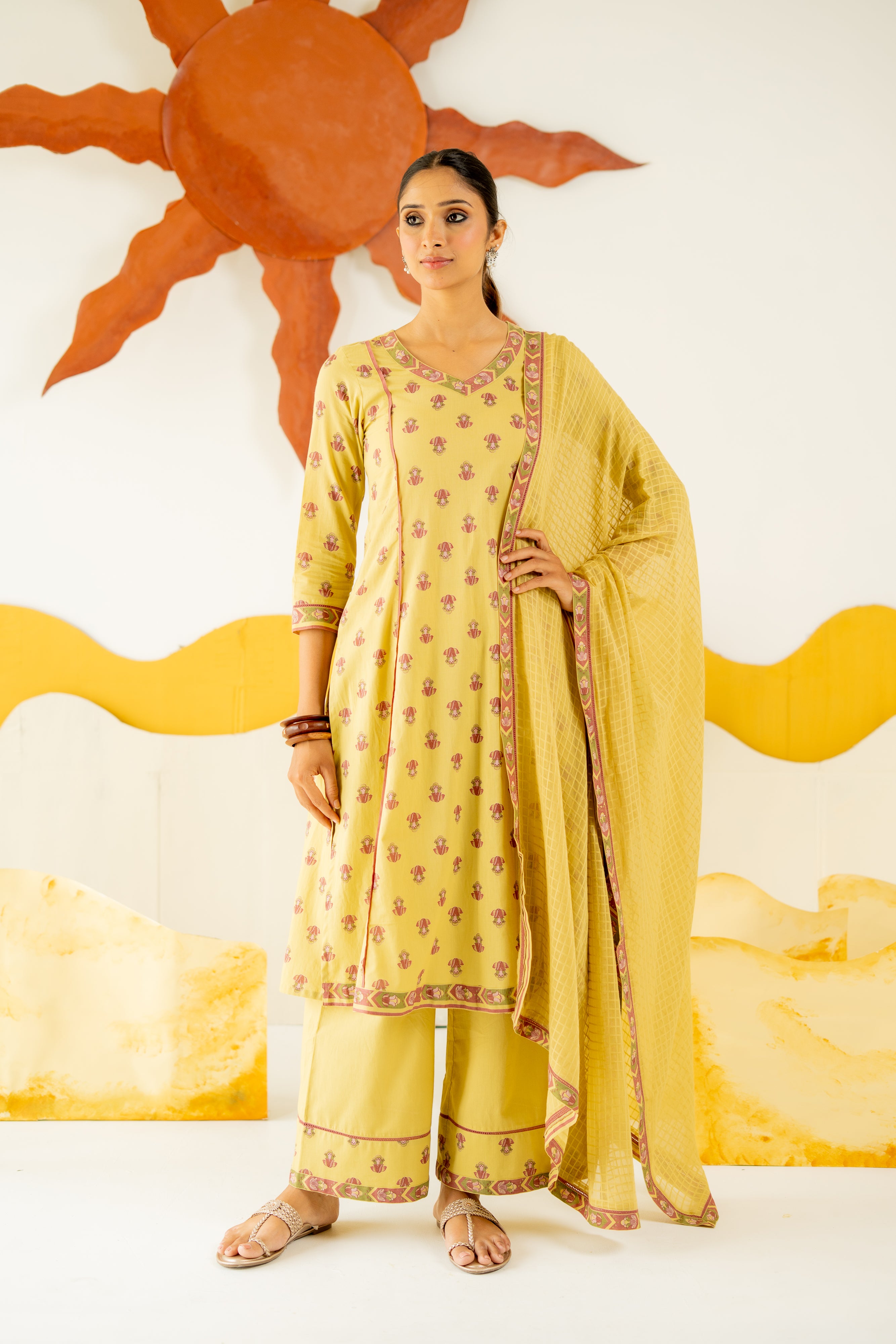 WARM OLIVE NEERJARA KURTA SET OF 3