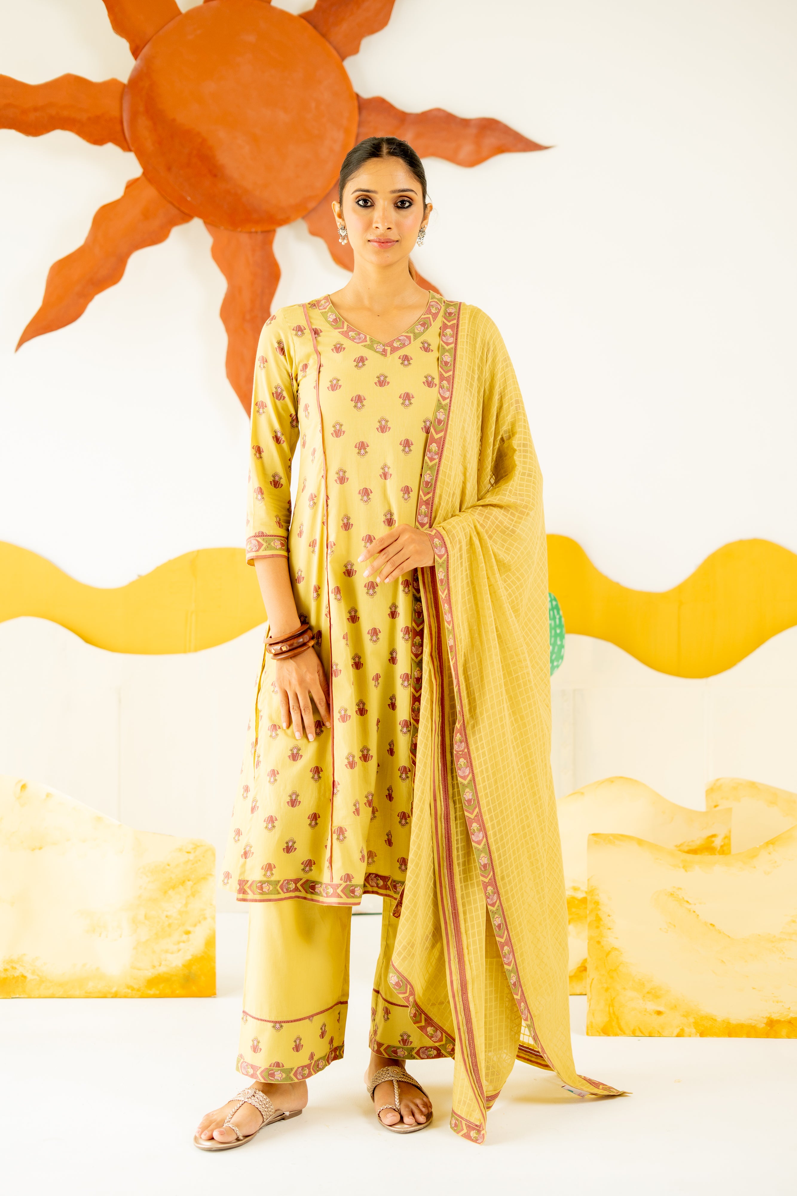 WARM OLIVE NEERJARA KURTA SET OF 3