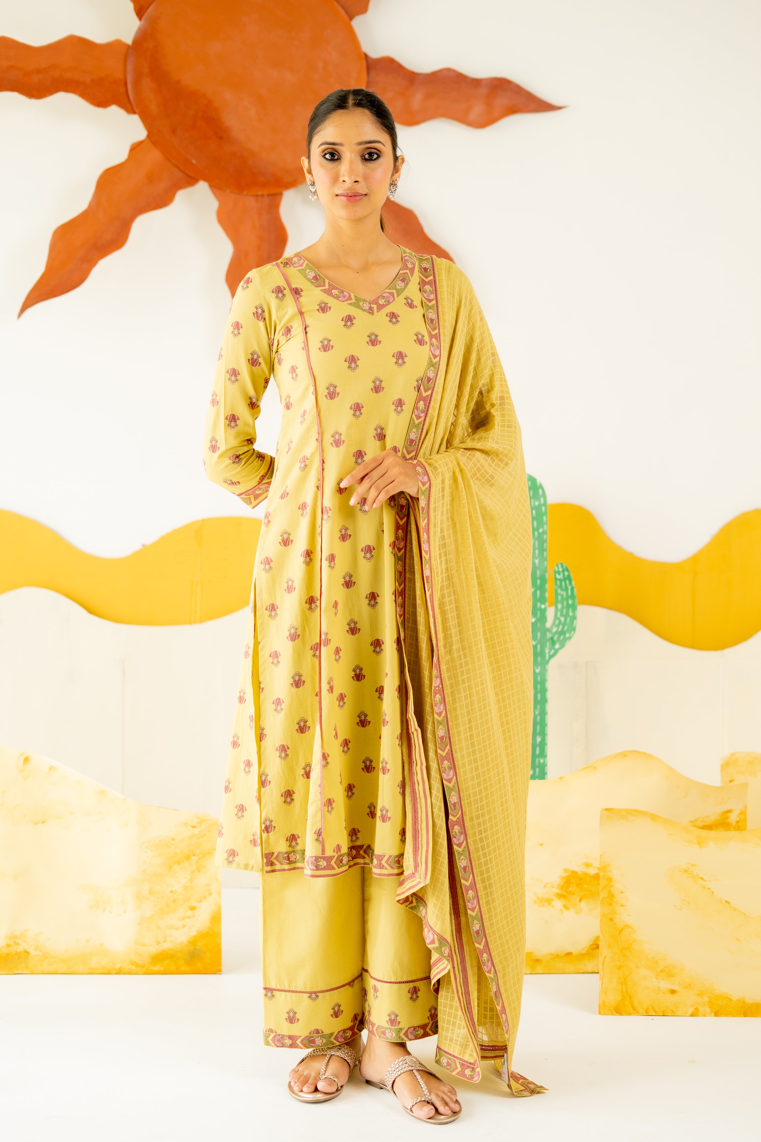 WARM OLIVE NEERJARA KURTA SET OF 3