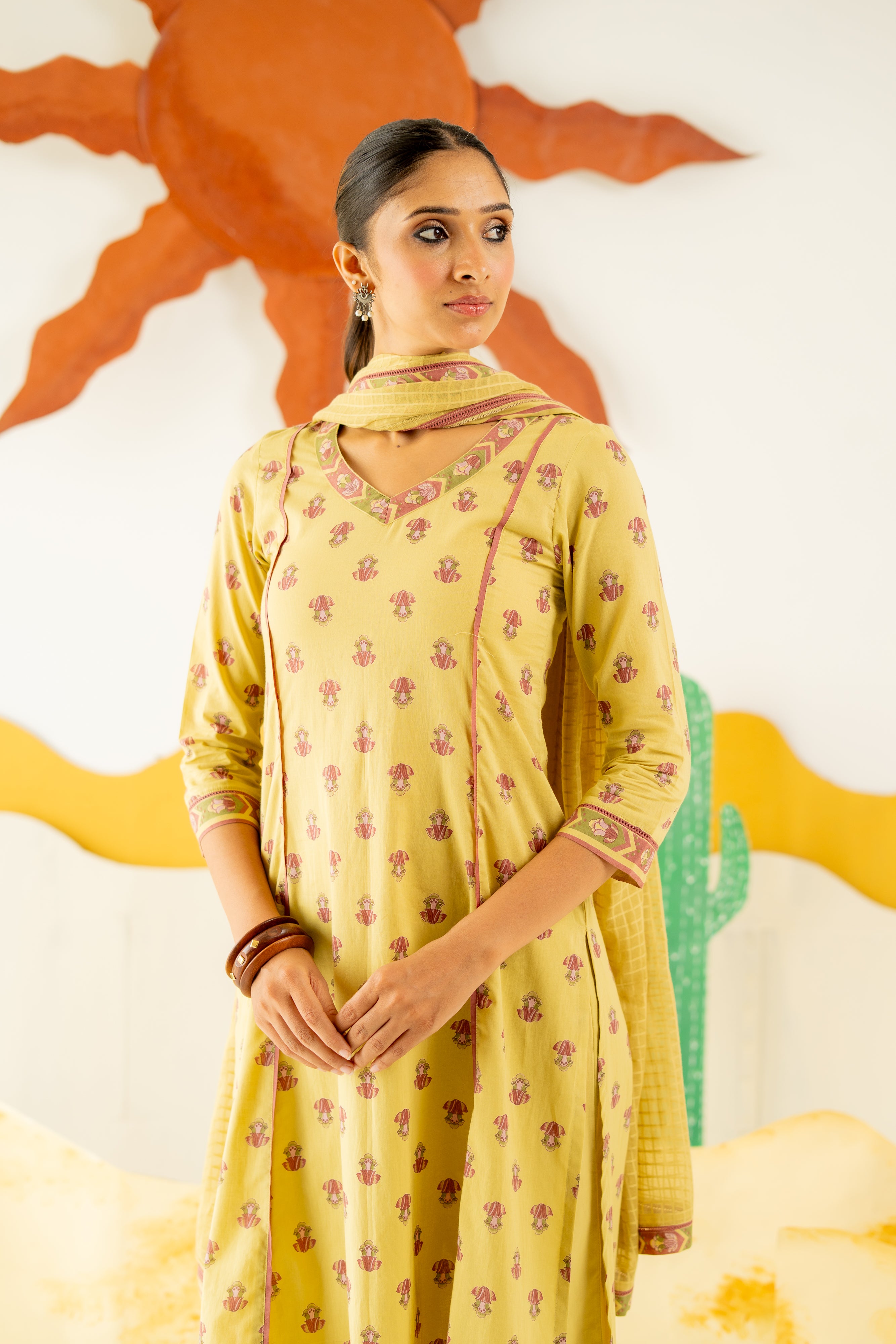 WARM OLIVE NEERJARA KURTA SET OF 3