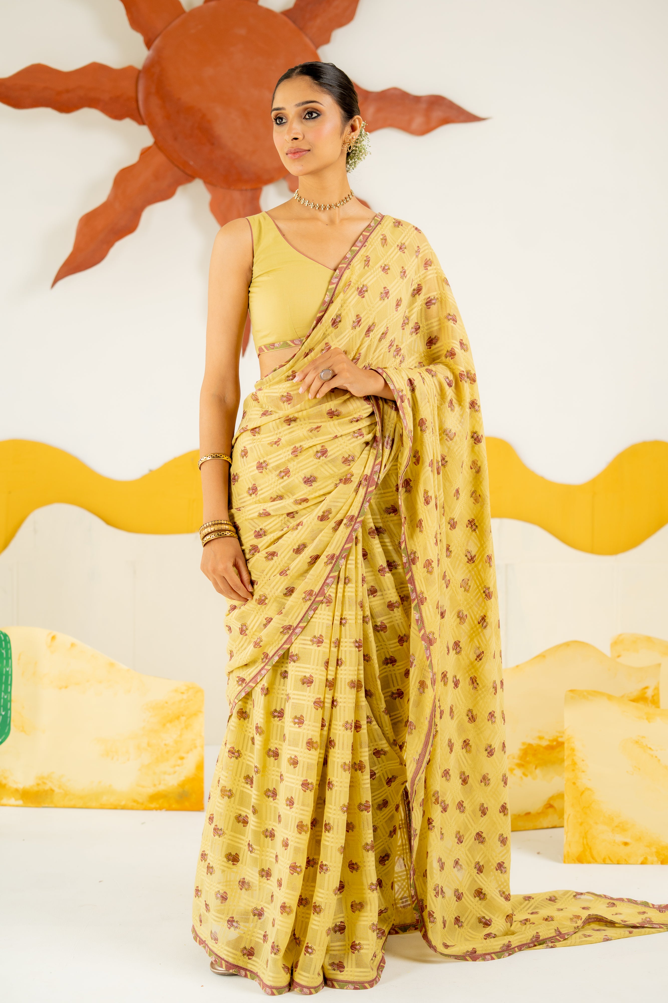 WARM OLIVE AVANI SAREE WITH UNSTITCHED BLOUSE
