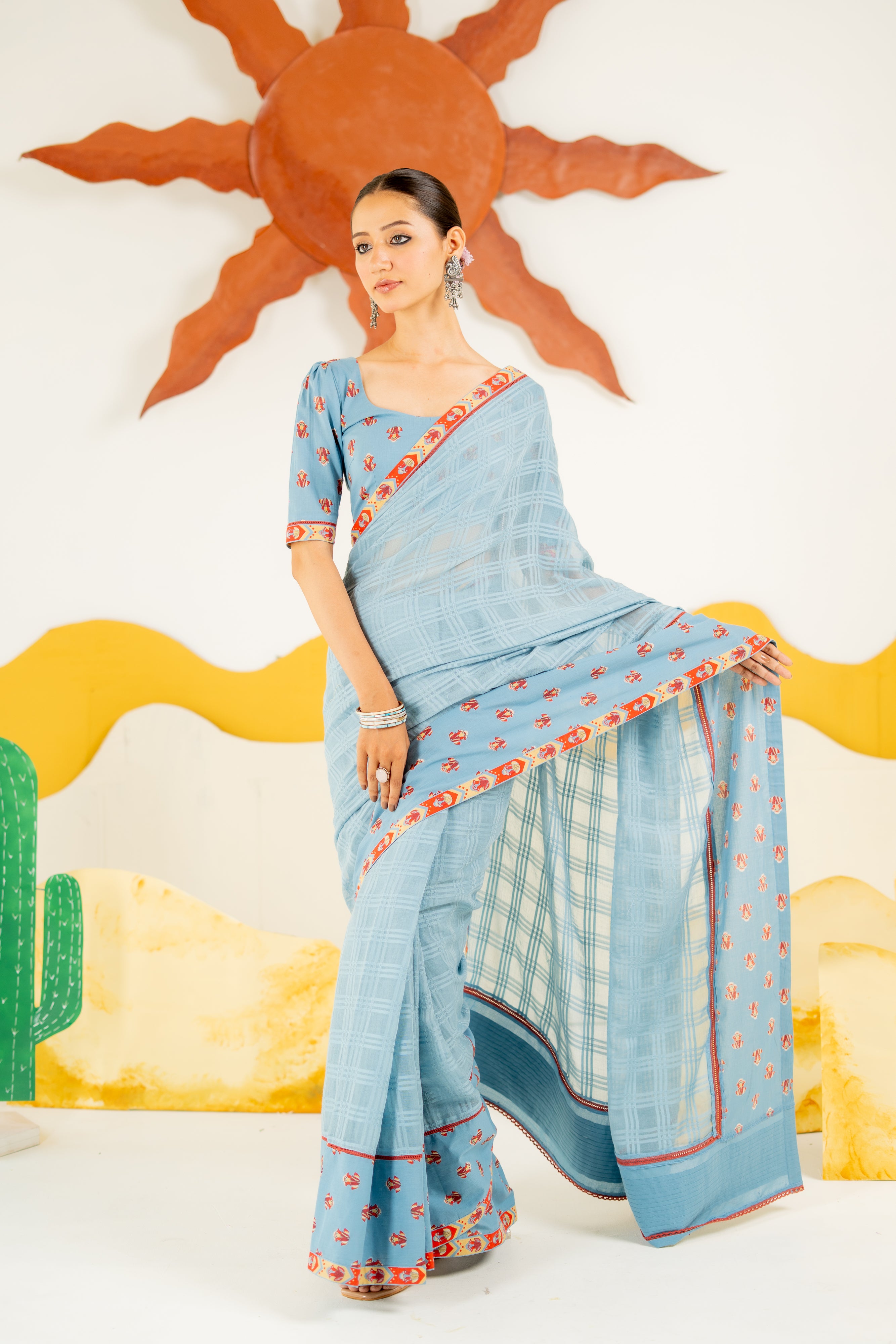 HERITAGE BLUE VASUNDHARA SAREE WITH UNSTITCHED BLOUSE
