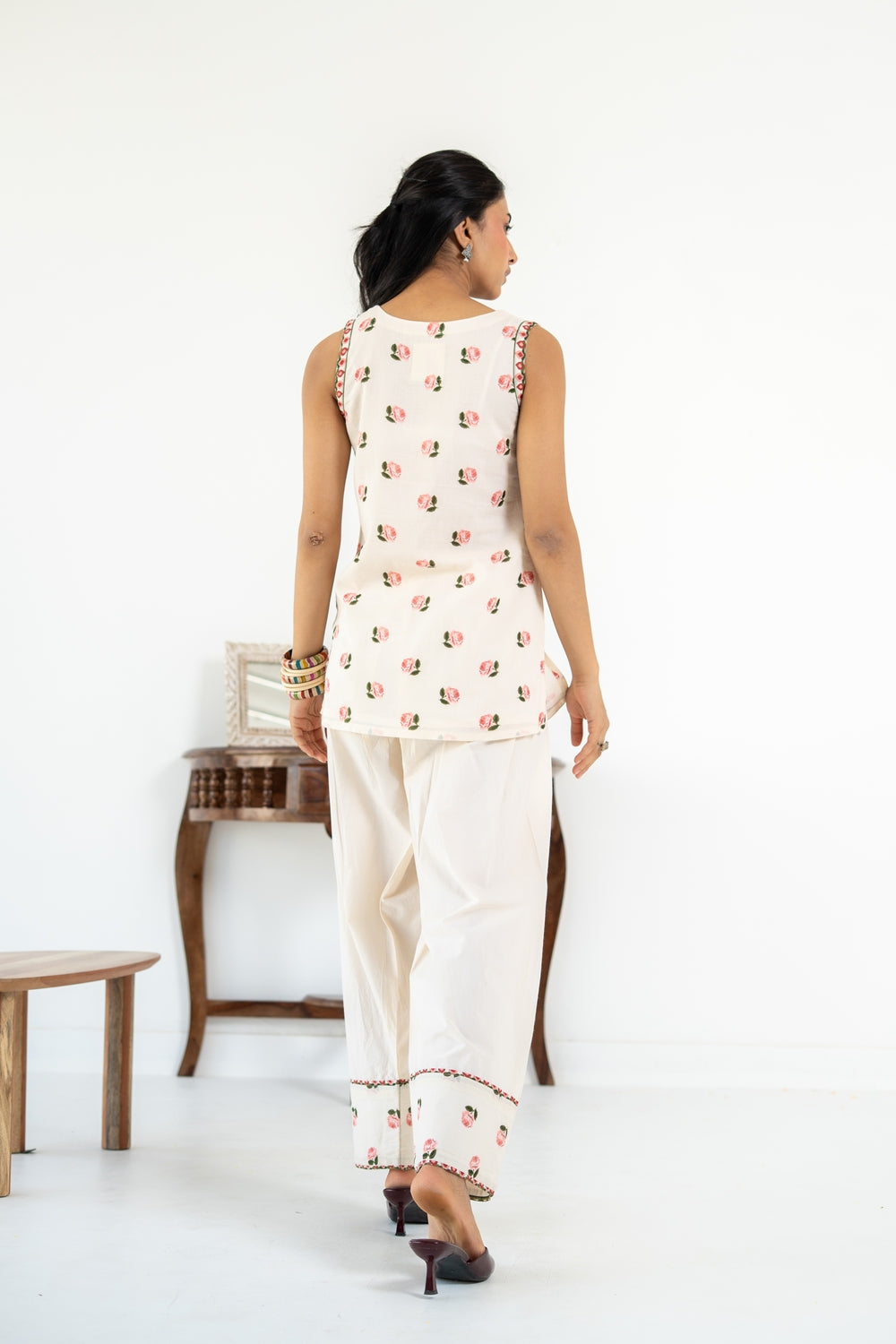 OFF WHITE ROOH KURTA WITH FARSI SALWAR SET OF 3