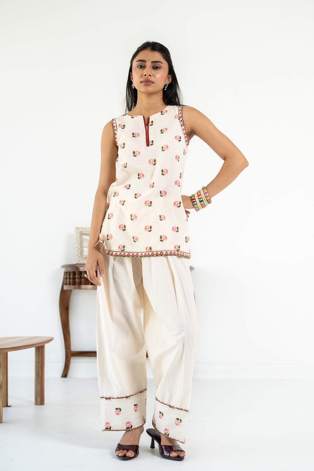 OFF WHITE ROOH KURTA WITH FARSI SALWAR SET OF 3