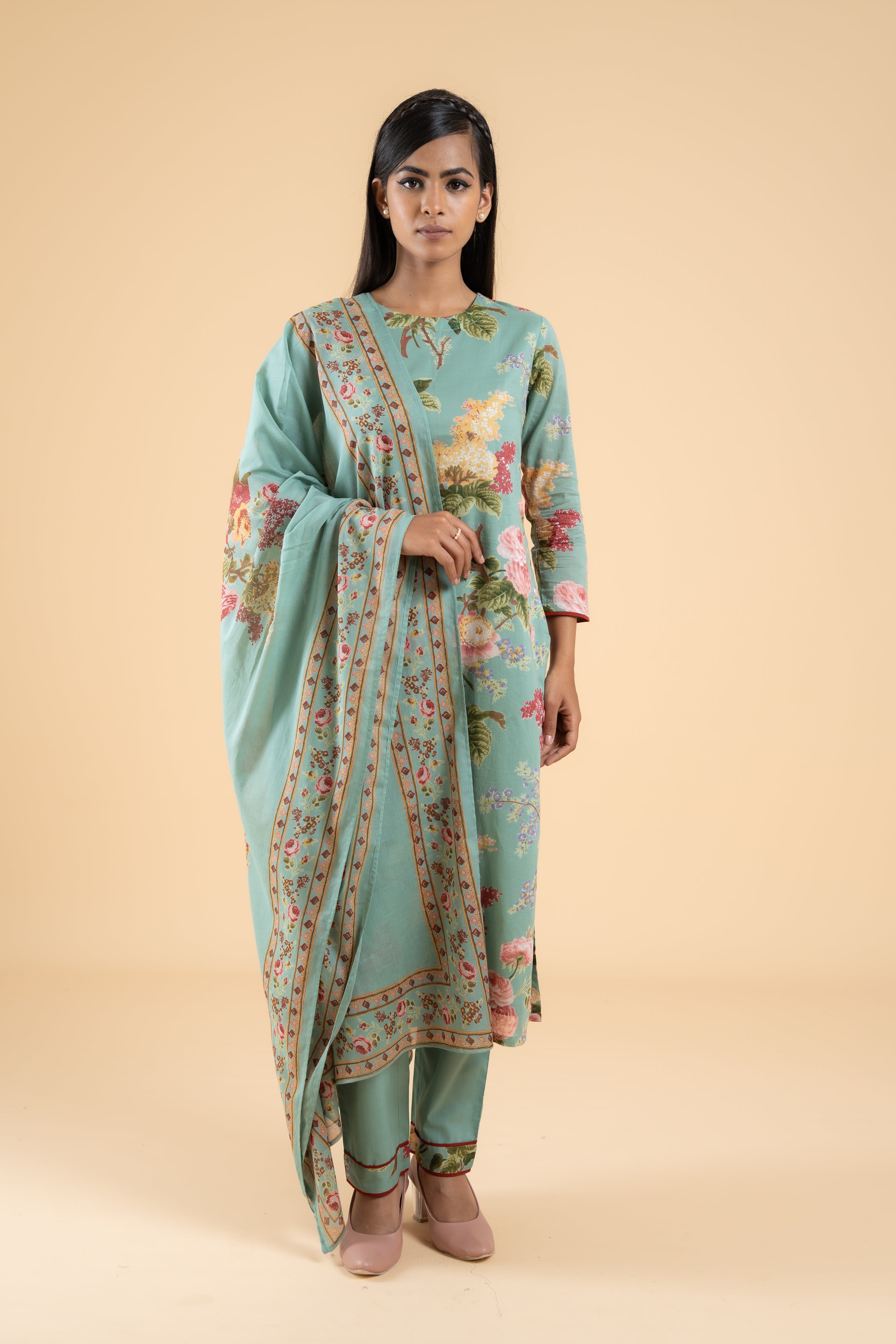 SAGE GREEN PUSHP KURTA SET OF 3