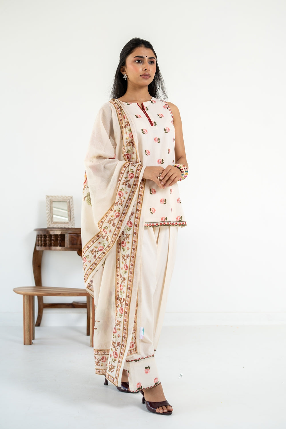 OFF WHITE ROOH KURTA WITH FARSI SALWAR SET OF 3