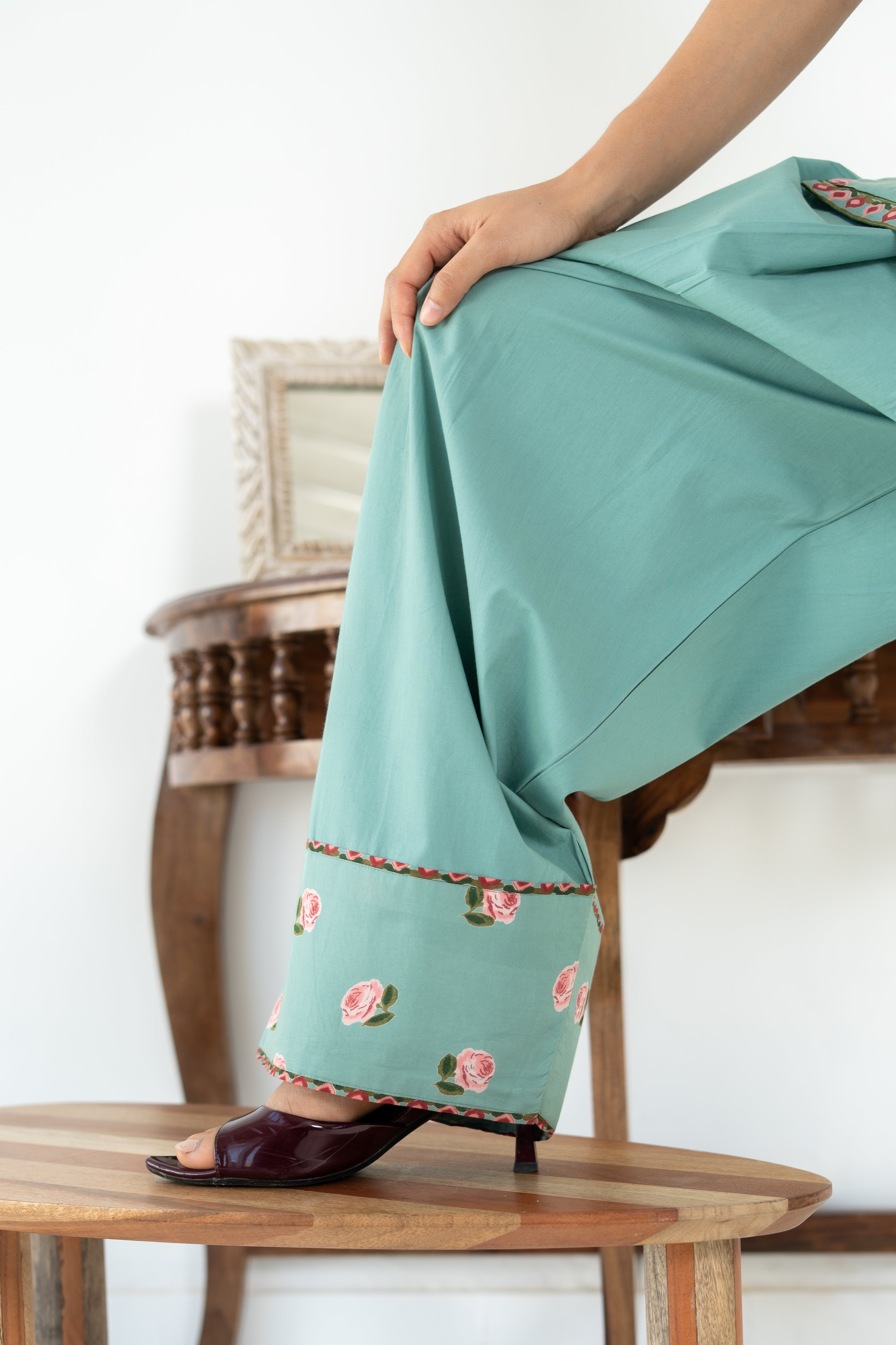 SAGE GREEN ROOH KURTA WITH FARSI SALWAR SET OF 3