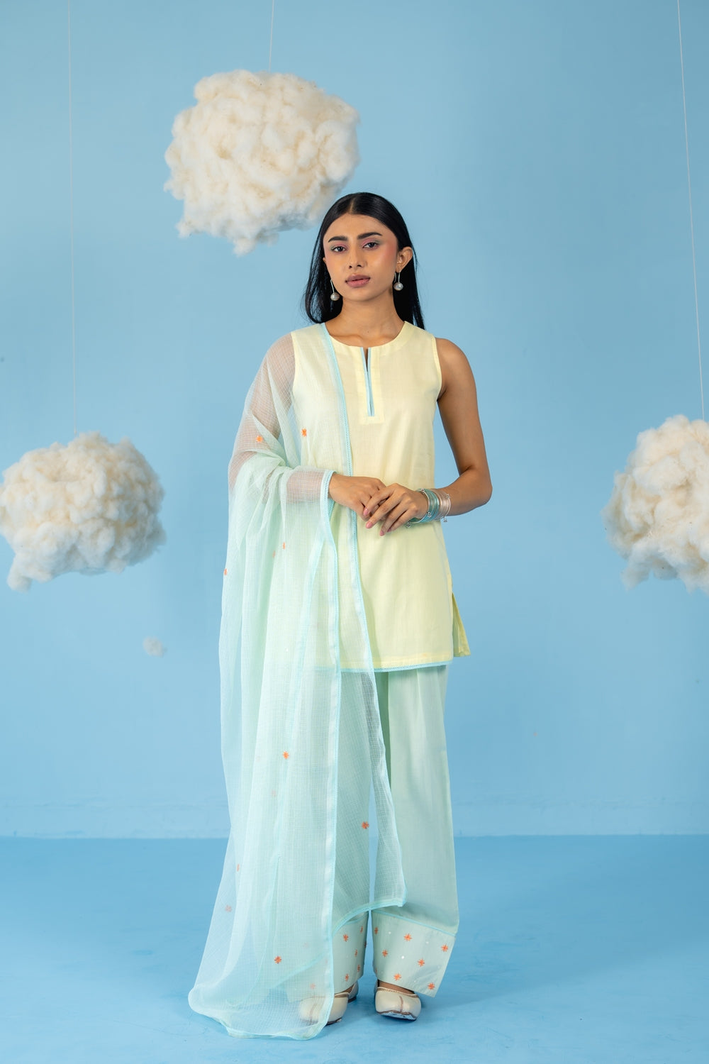 BUTTER YELLOW & MINT GREEN MANGO MINT FARSI SALWAR SET OF 3