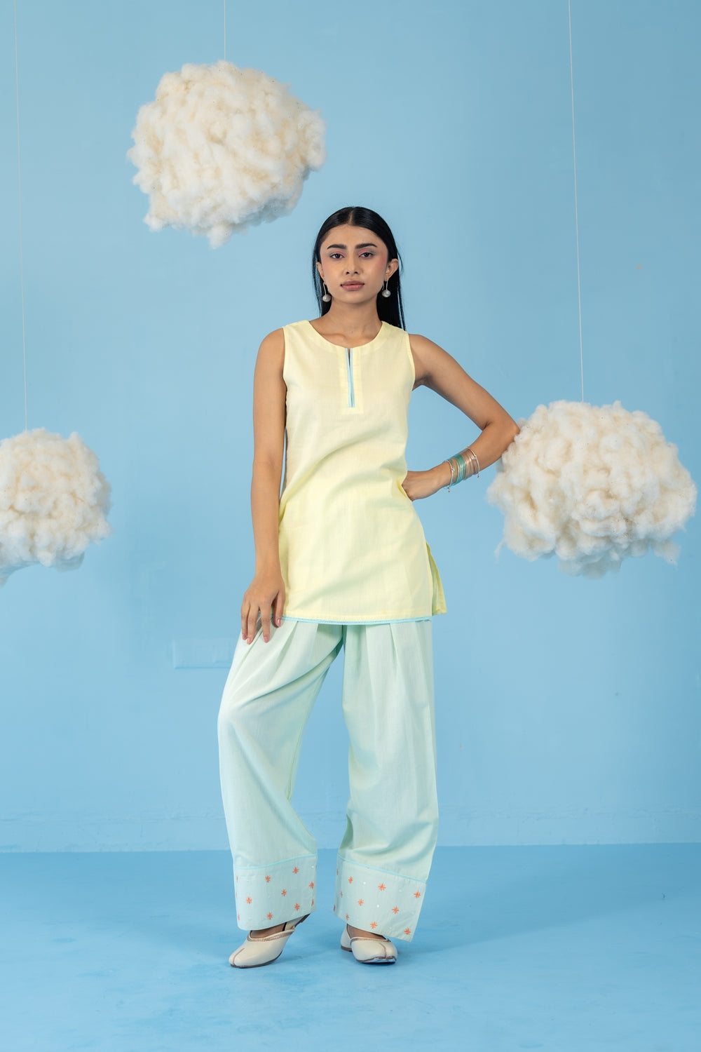 BUTTER YELLOW & MINT GREEN MANGO MINT FARSI SALWAR SET OF 3