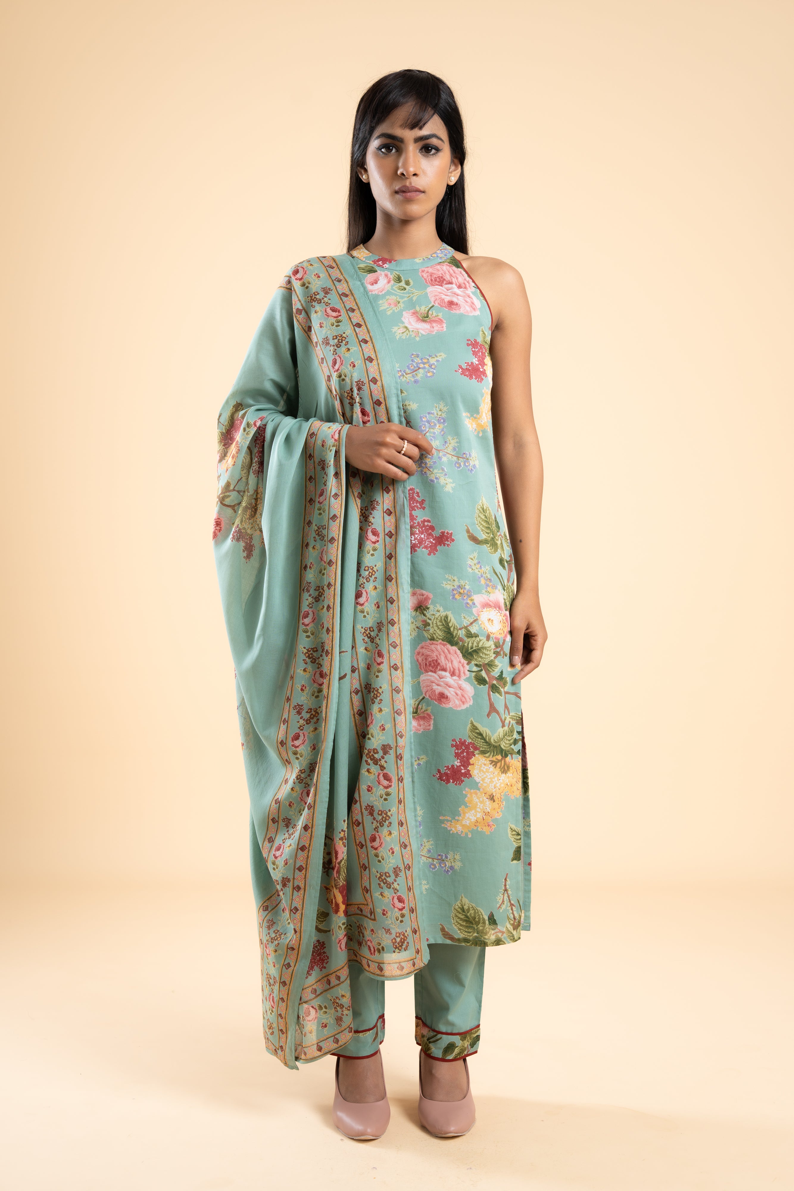 SAGE GREEN PHOOL KURTA SET OF 3